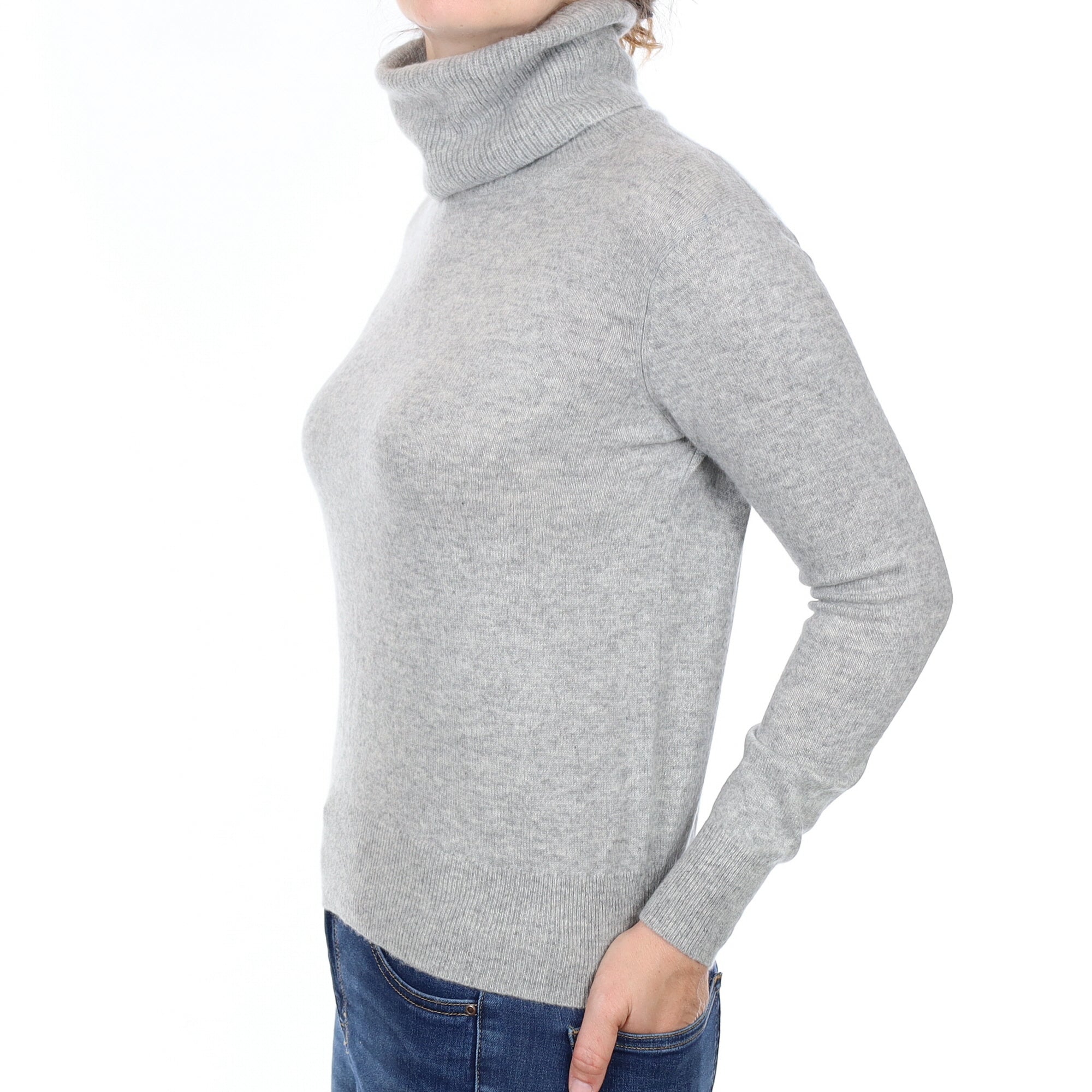 Smoke Grey Cashmere Polo Neck Jumper Small