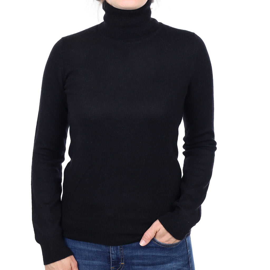 Black Cashmere Polo Neck Jumper Small