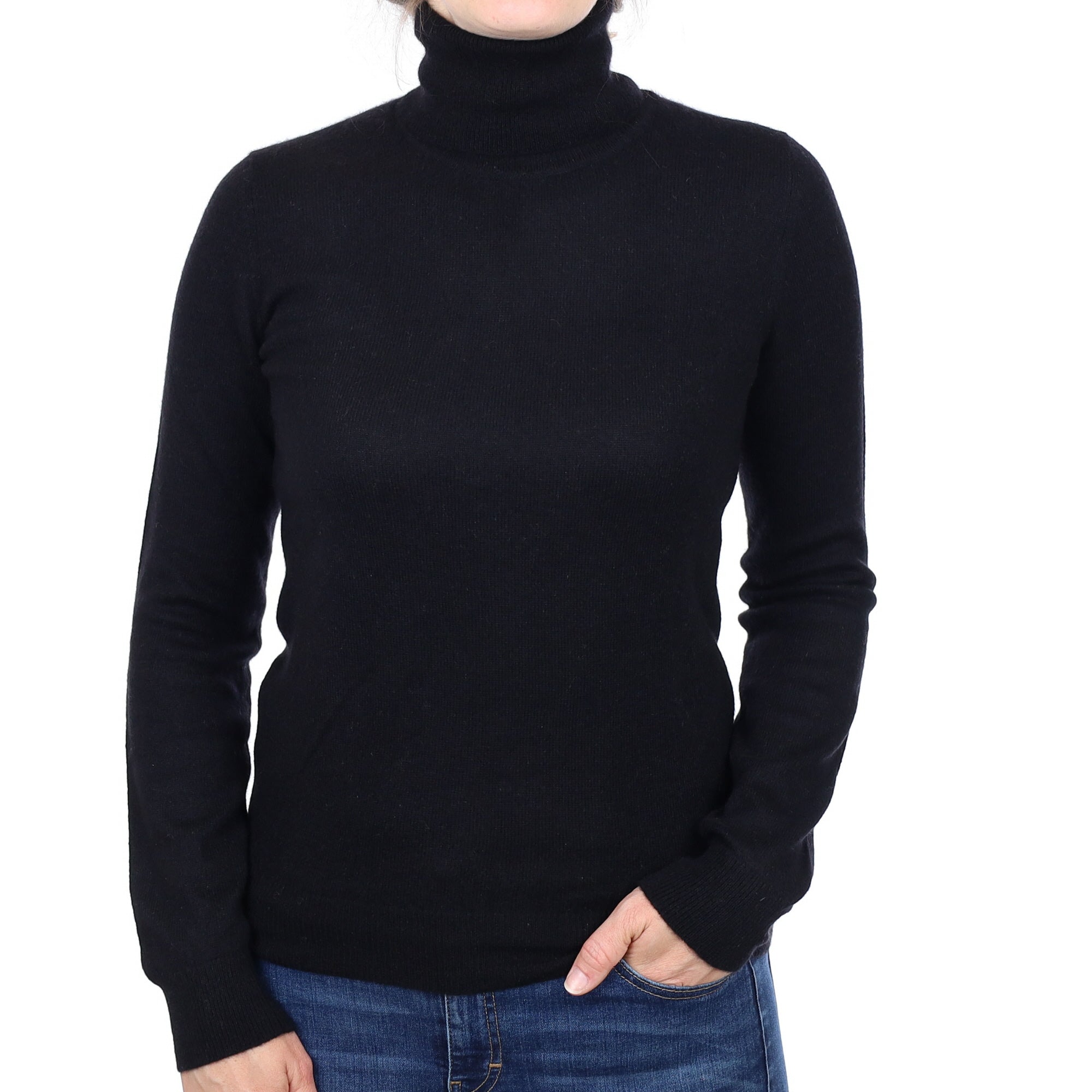 Black Cashmere Polo Neck Jumper Small