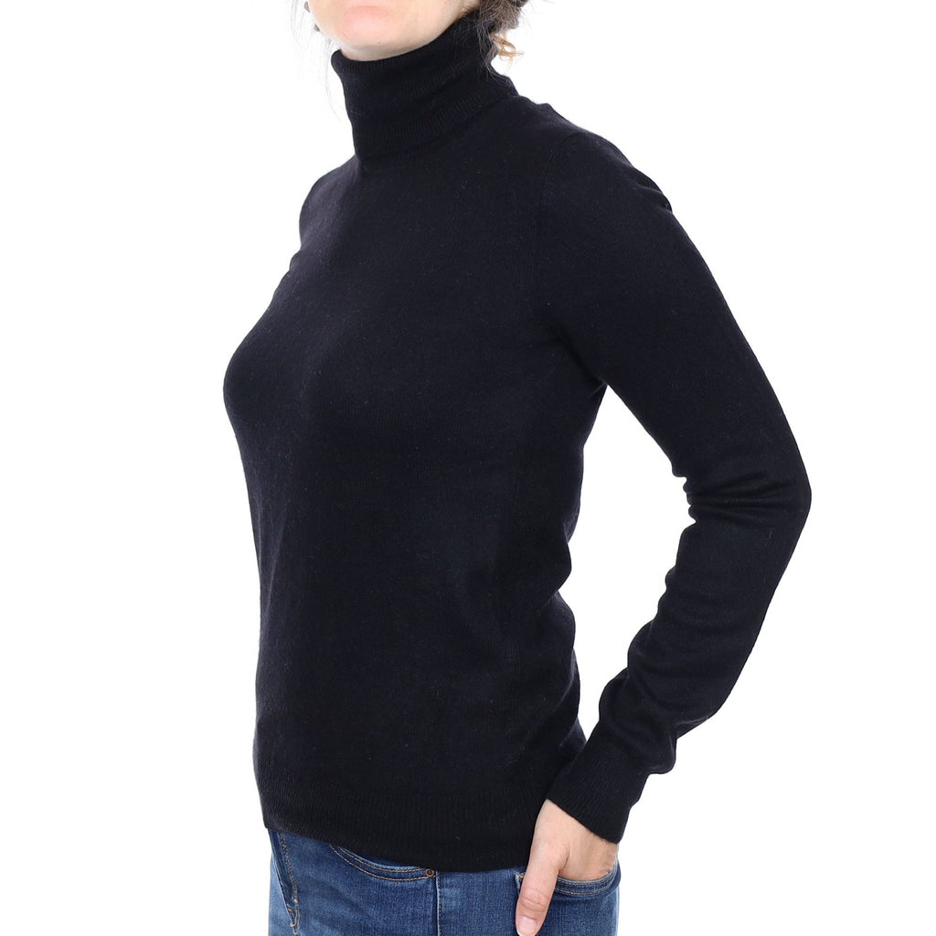 Black Cashmere Polo Neck Jumper Small