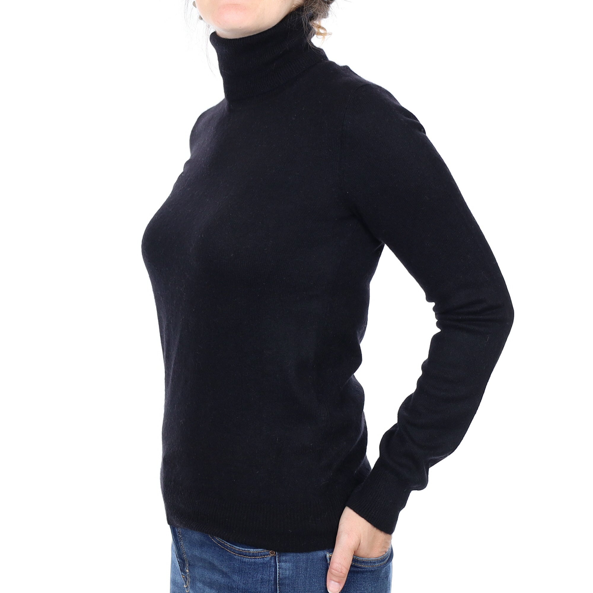 Black Cashmere Polo Neck Jumper Small