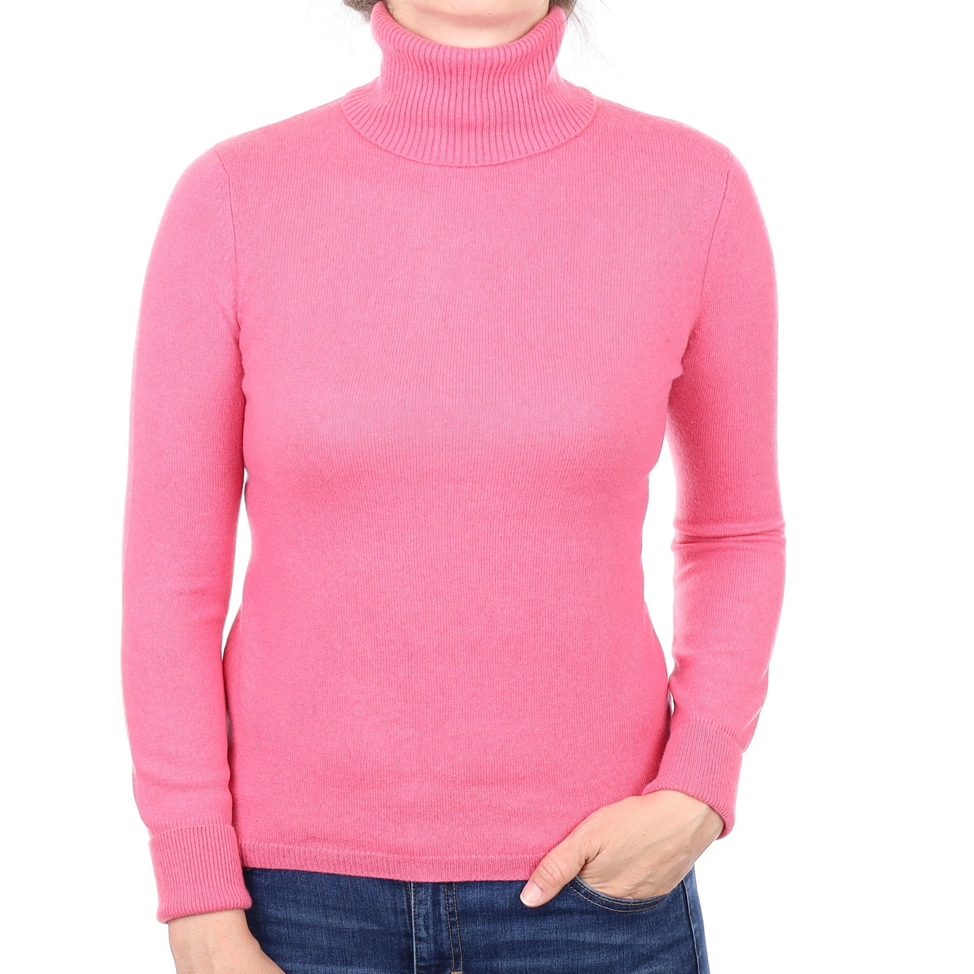 Bubblegum Pink Cashmere Polo Neck Jumper Small