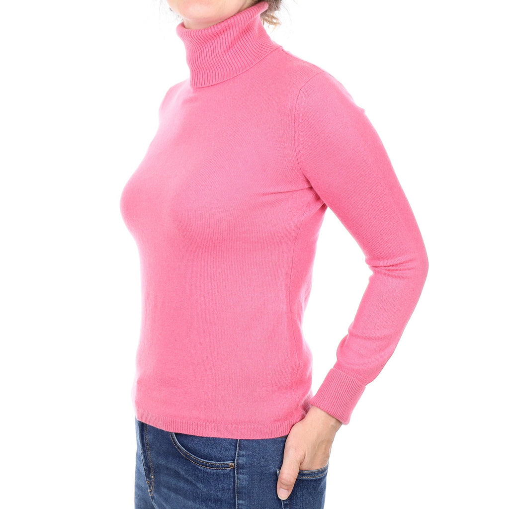 Bubblegum Pink Cashmere Polo Neck Jumper Small