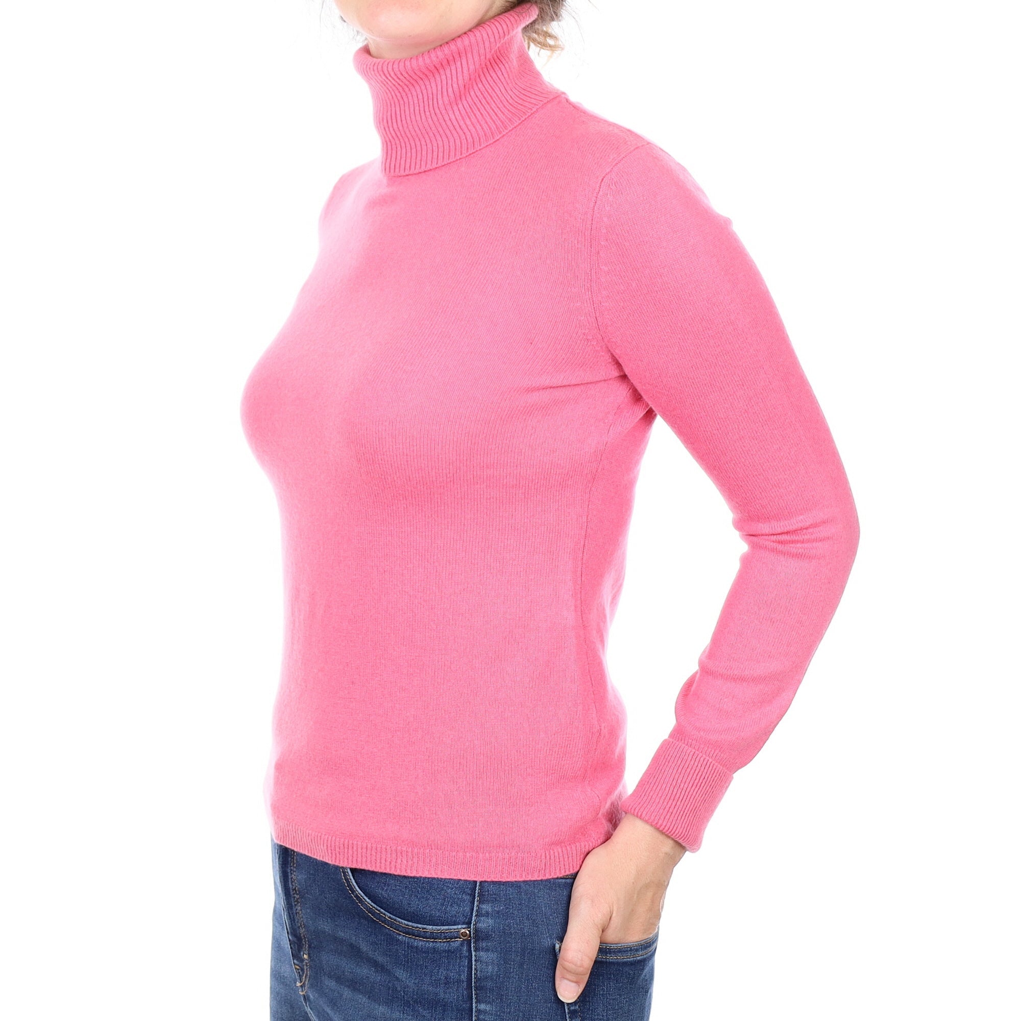Bubblegum Pink Cashmere Polo Neck Jumper Small