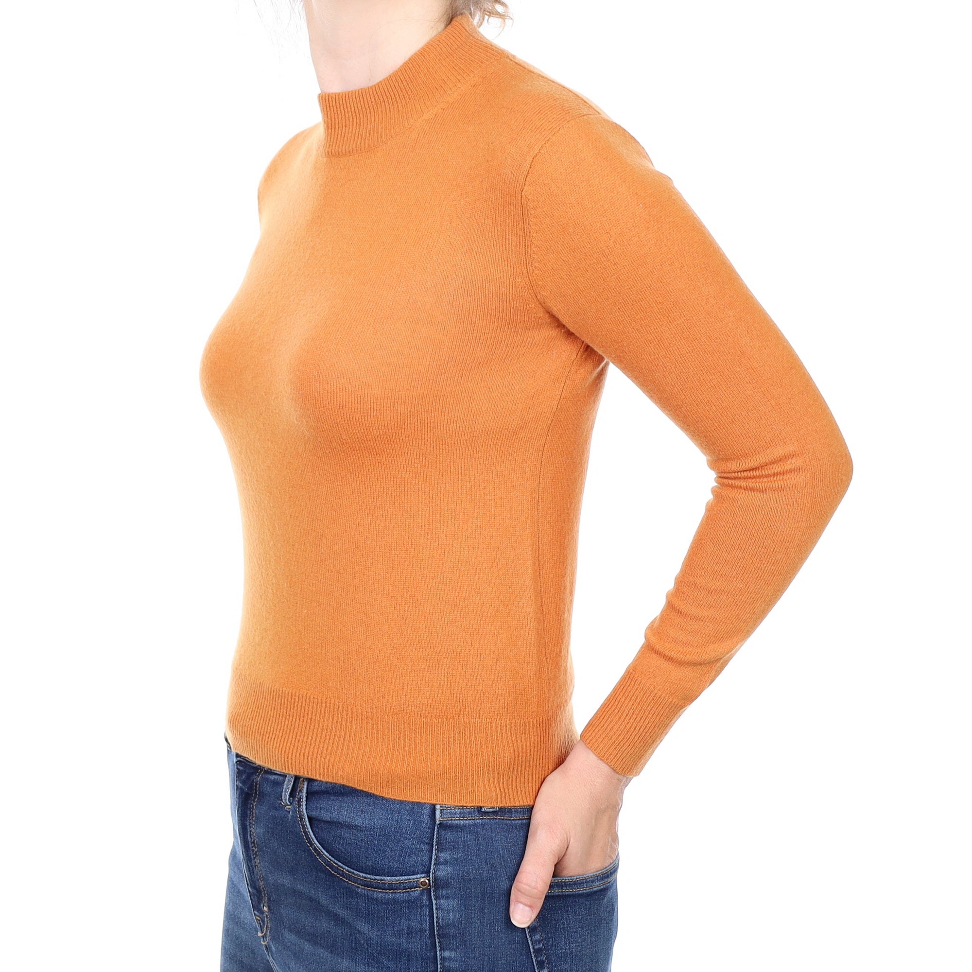Pumpkin Orange Cashmere Turtle Neck Jumper Small