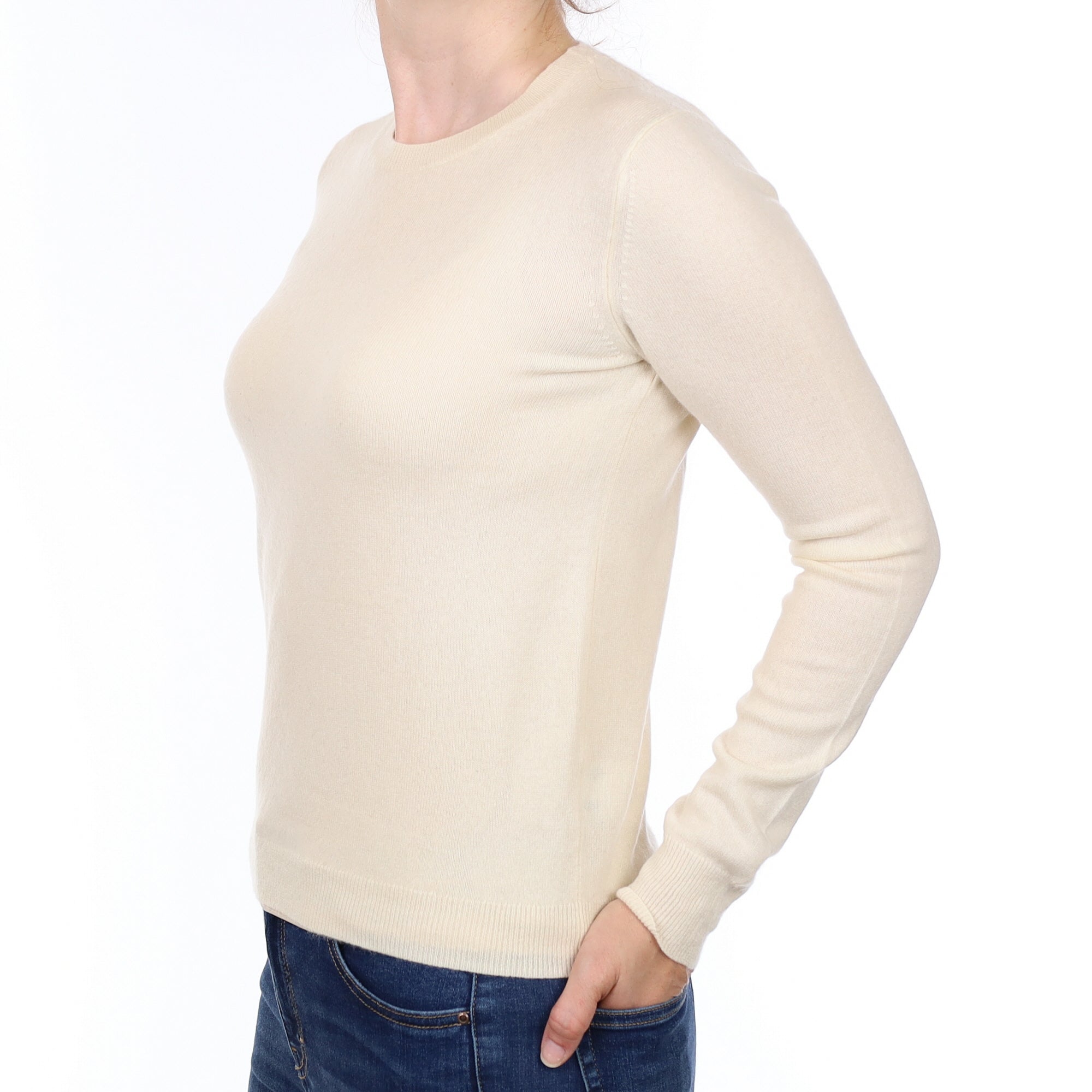 Ivory Cashmere Crew Neck Jumper Small