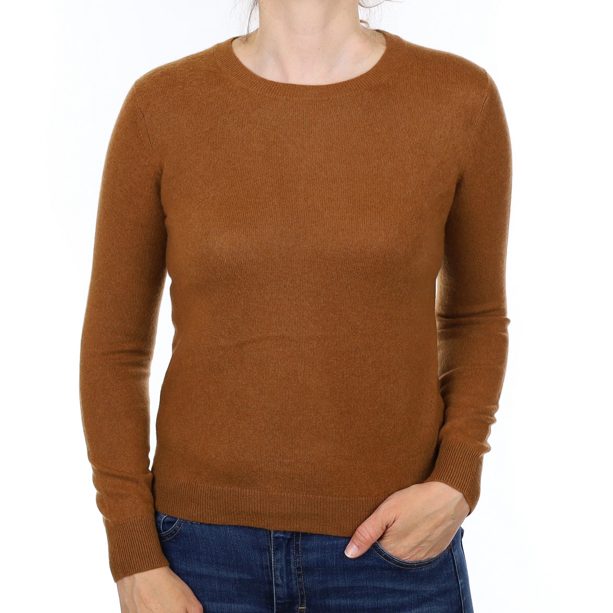 Cinnamon Brown Cashmere Crew Neck Jumper Small