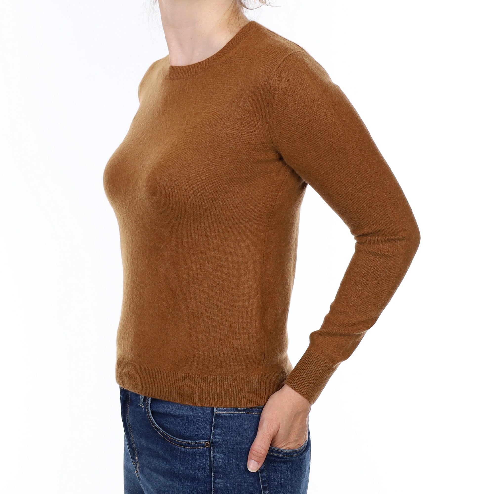 Cinnamon Brown Cashmere Crew Neck Jumper Small