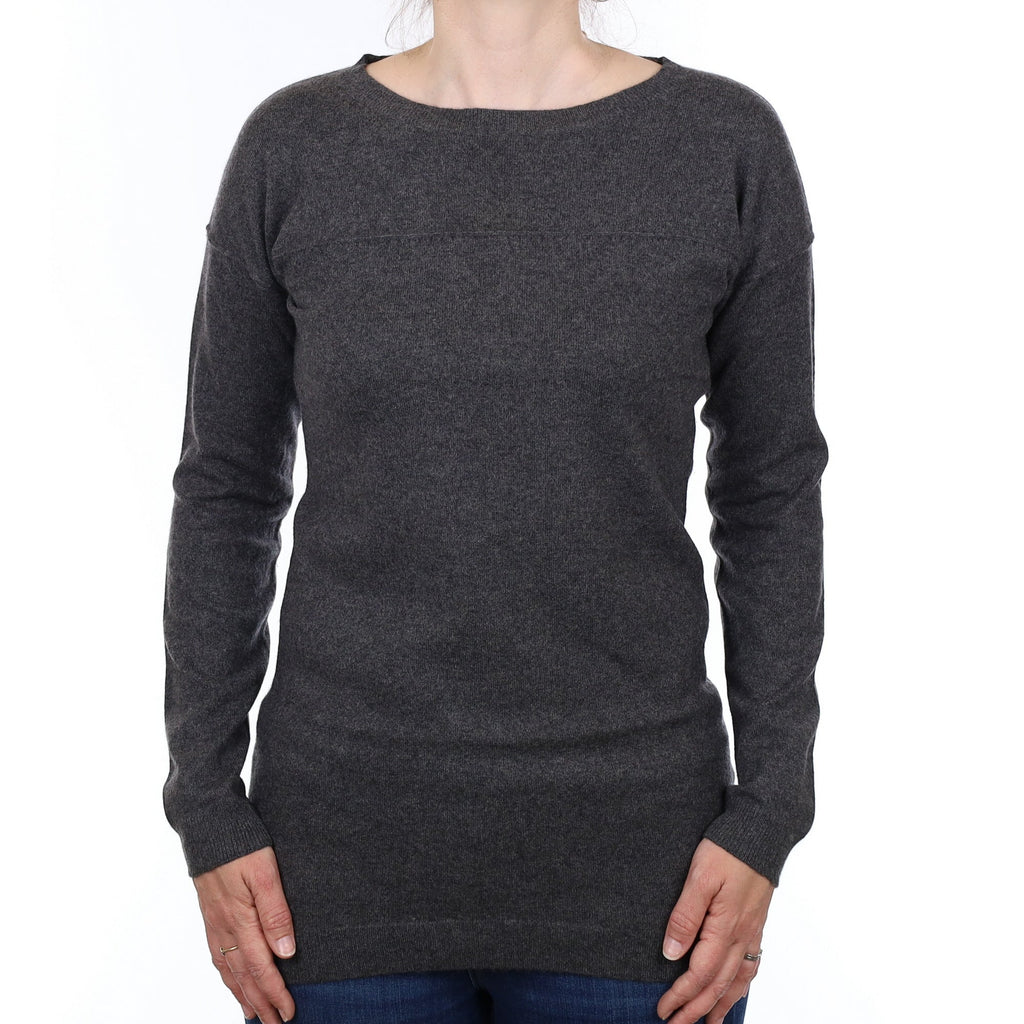 Slate Grey Cashmere Crew Neck Tunic Jumper  Small