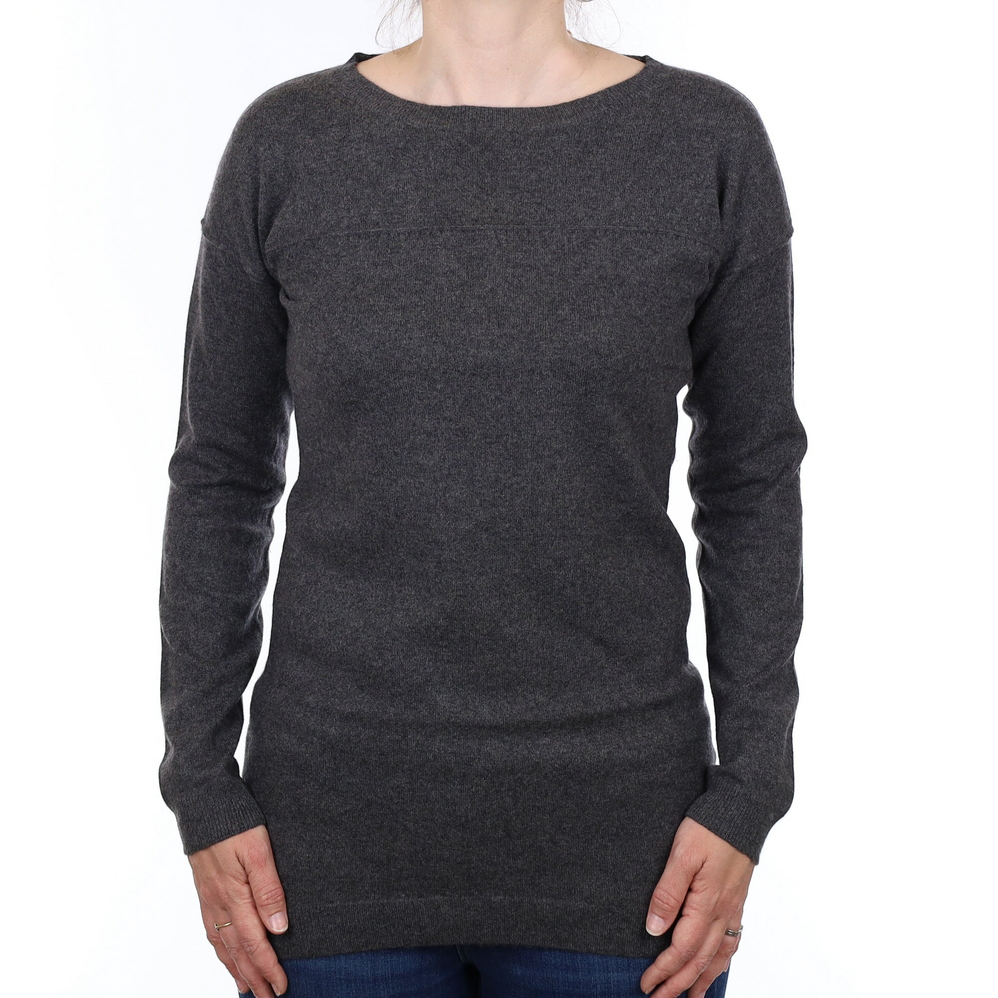 Slate Grey Cashmere Crew Neck Tunic Jumper  Small