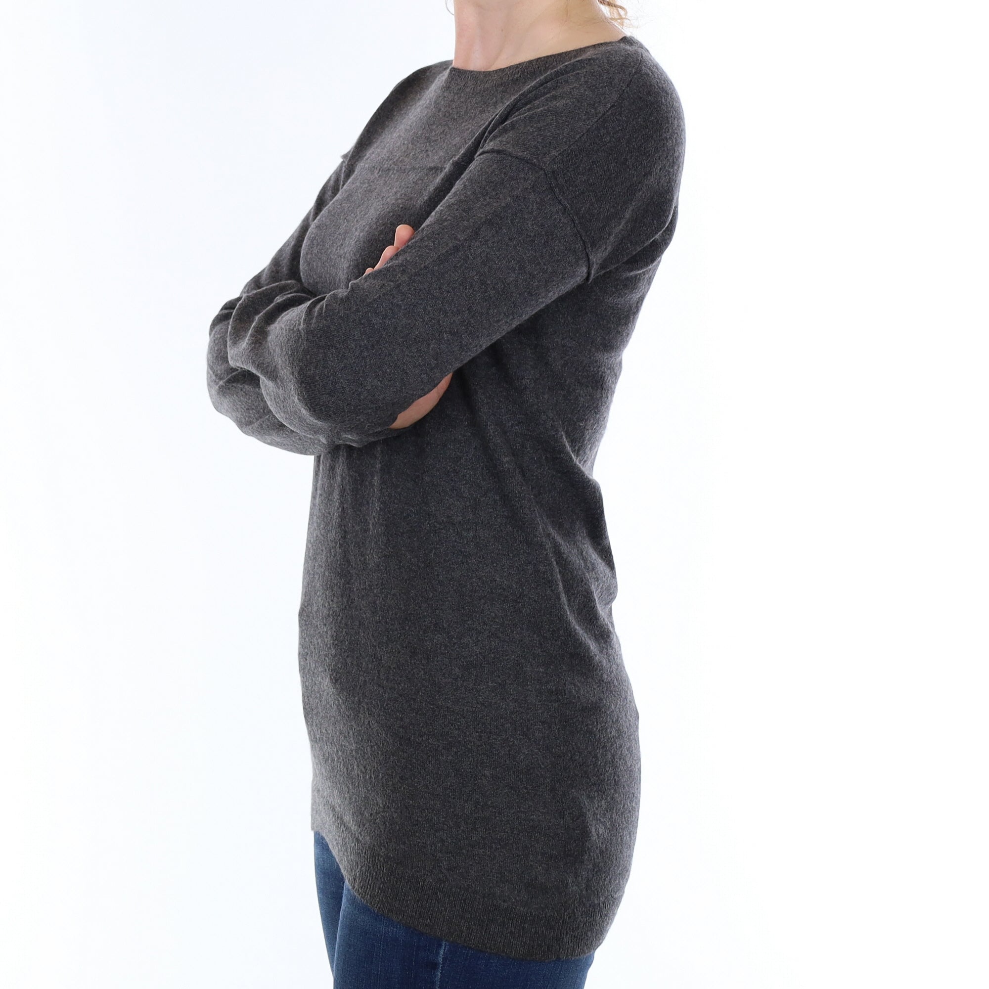 Slate Grey Cashmere Crew Neck Tunic Jumper  Small