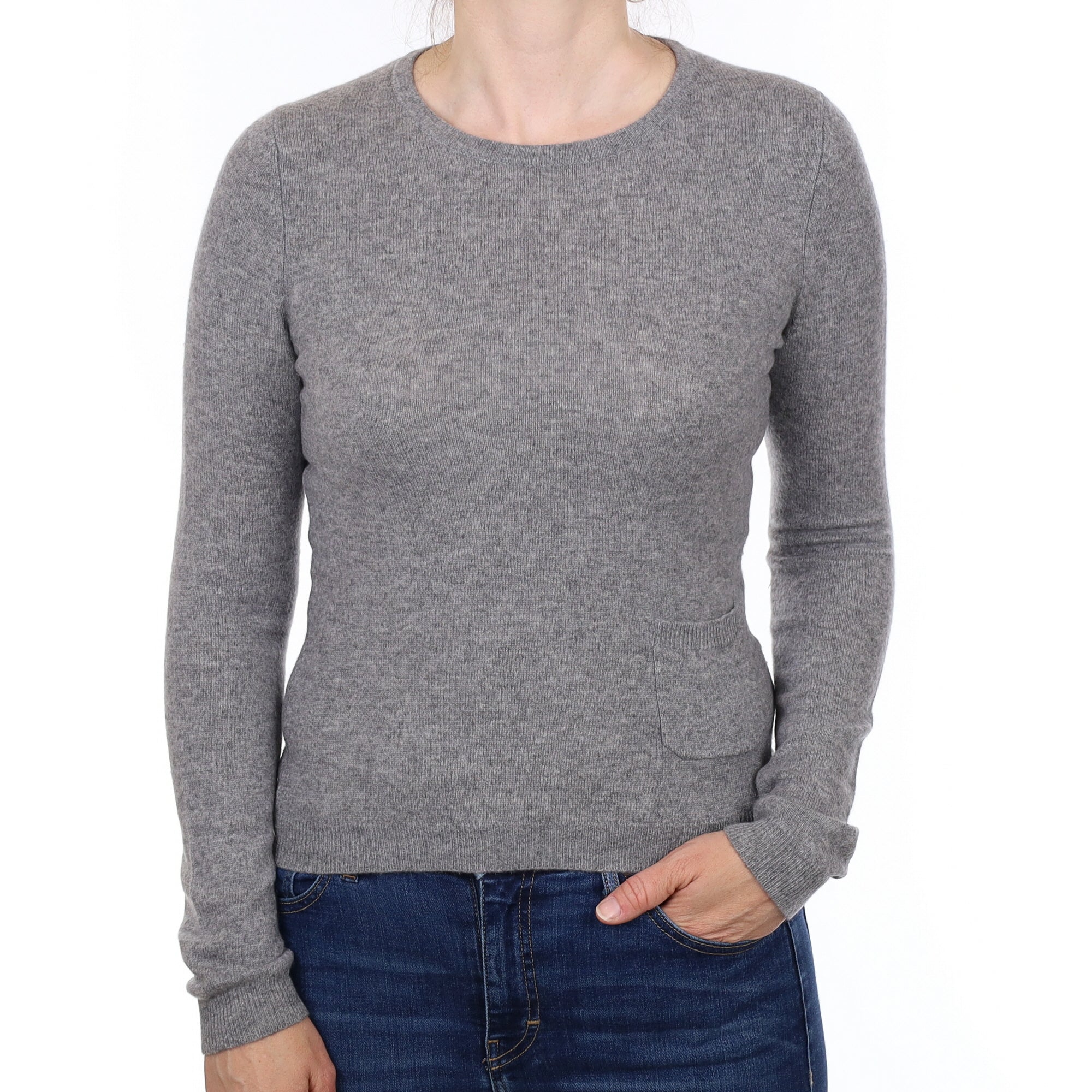 Ash Grey Cashmere Crew Neck Jumper  Small