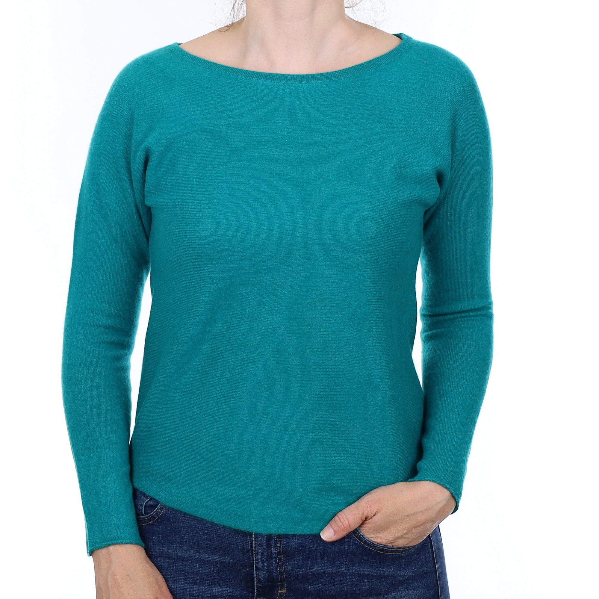 Deep Sea Green Batwing Cashmere Wide Crew  Neck Jumper Small