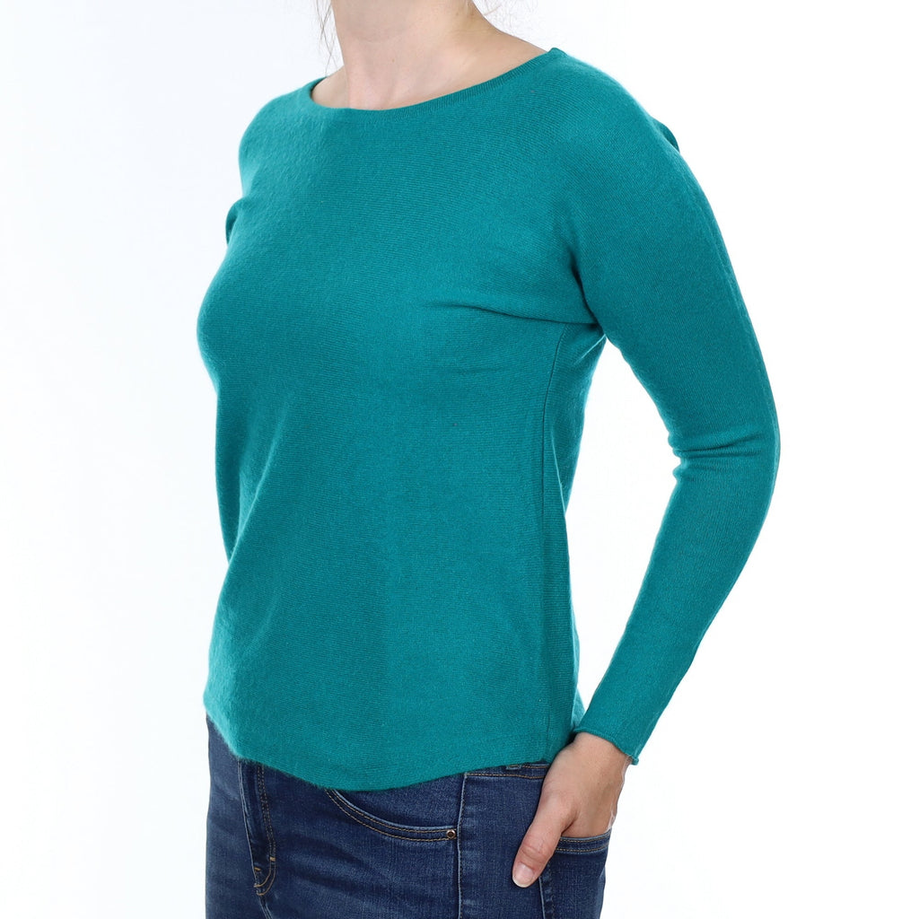 Deep Sea Green Batwing Cashmere Wide Crew  Neck Jumper Small