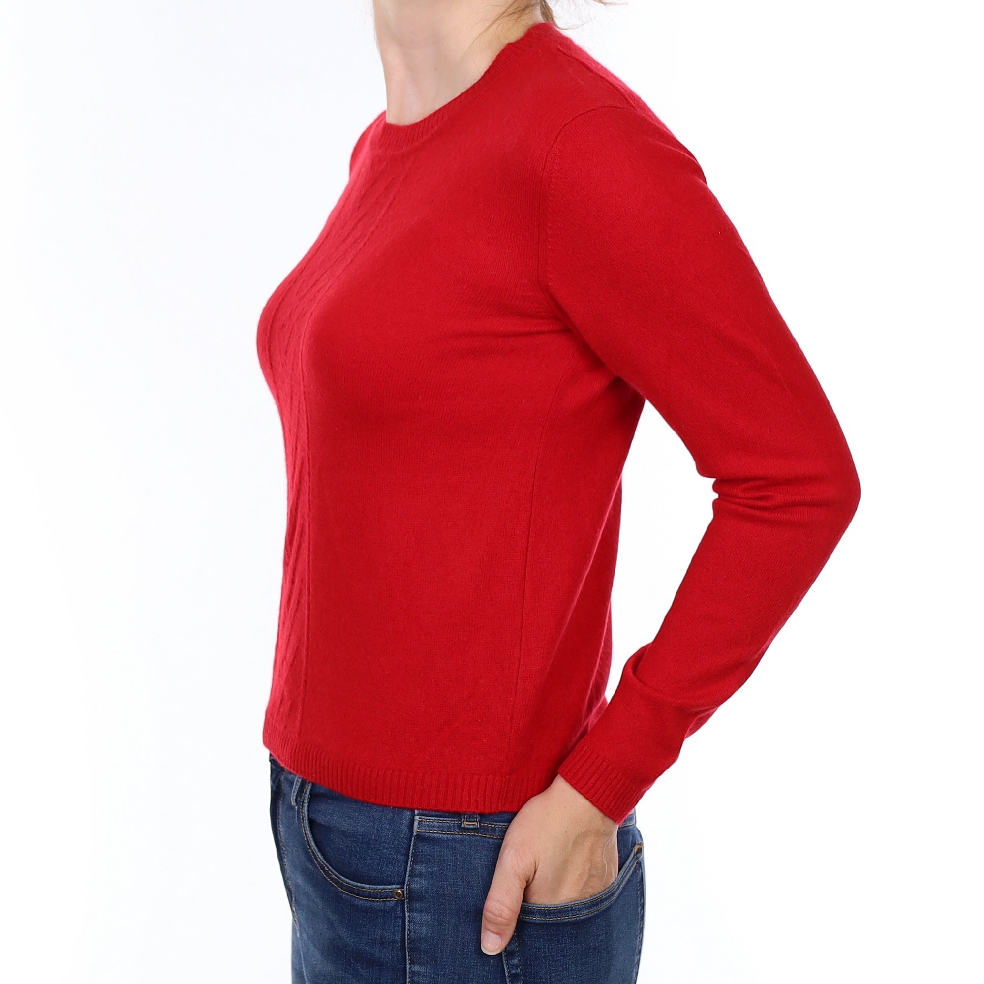 Scarlet Red Texture Detail Cashmere Crew Neck Jumper Small