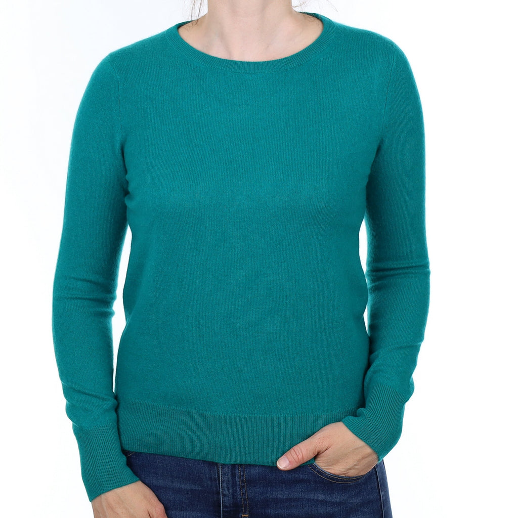 Deep Sea Green Cashmere Crew Neck Jumper Small