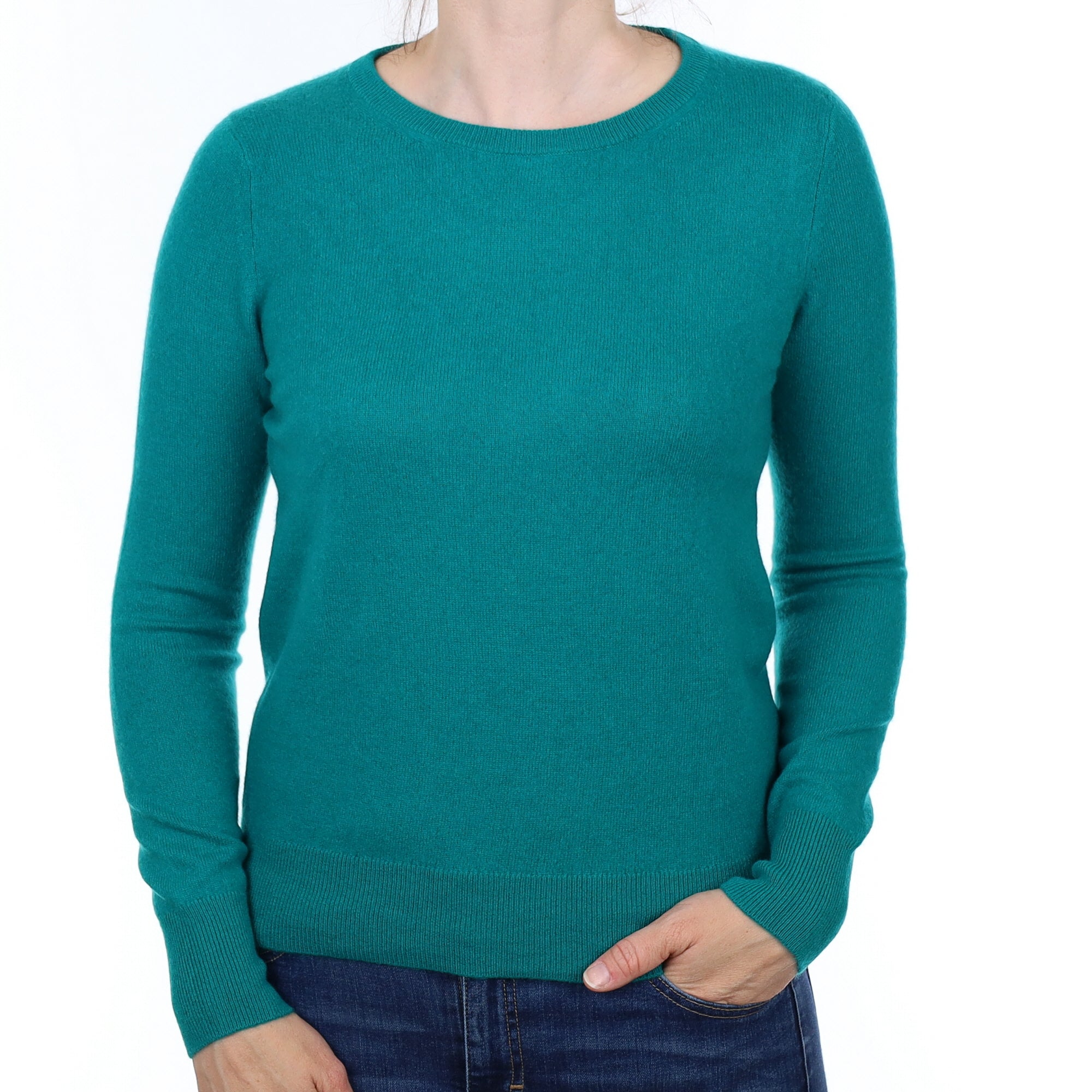 Deep Sea Green Cashmere Crew Neck Jumper Small