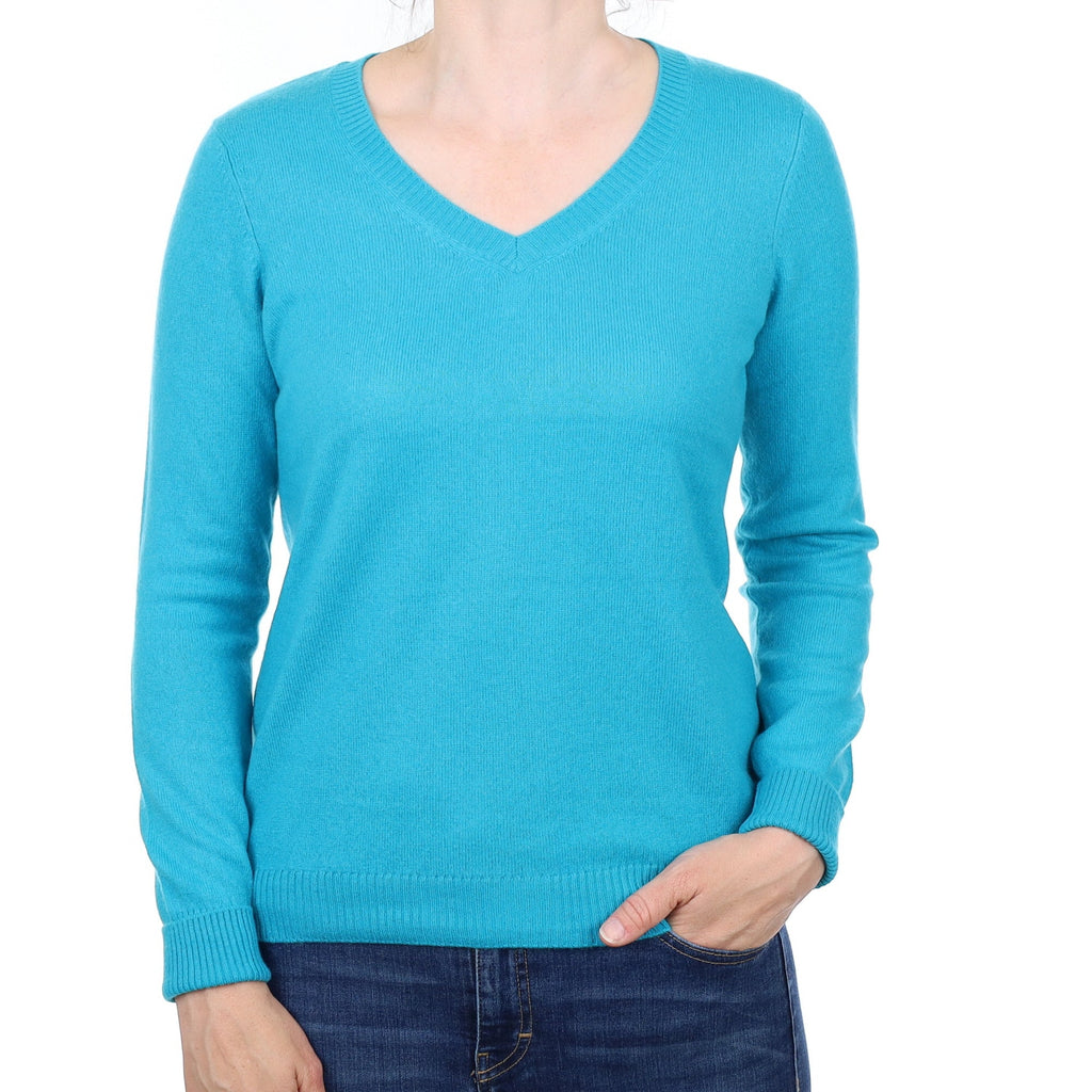 Turquoise Cashmere V Neck Jumper Small