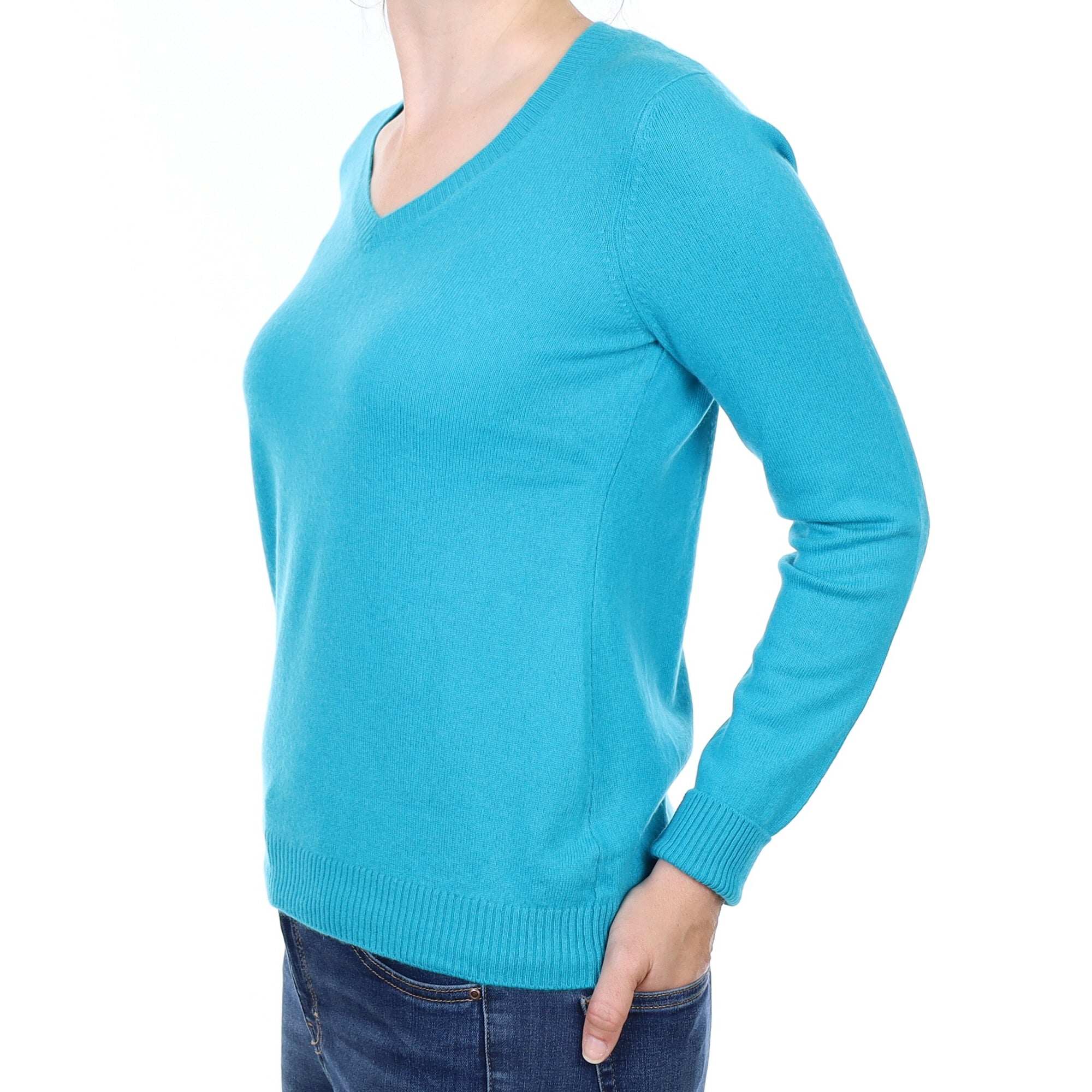 Turquoise Cashmere V Neck Jumper Small