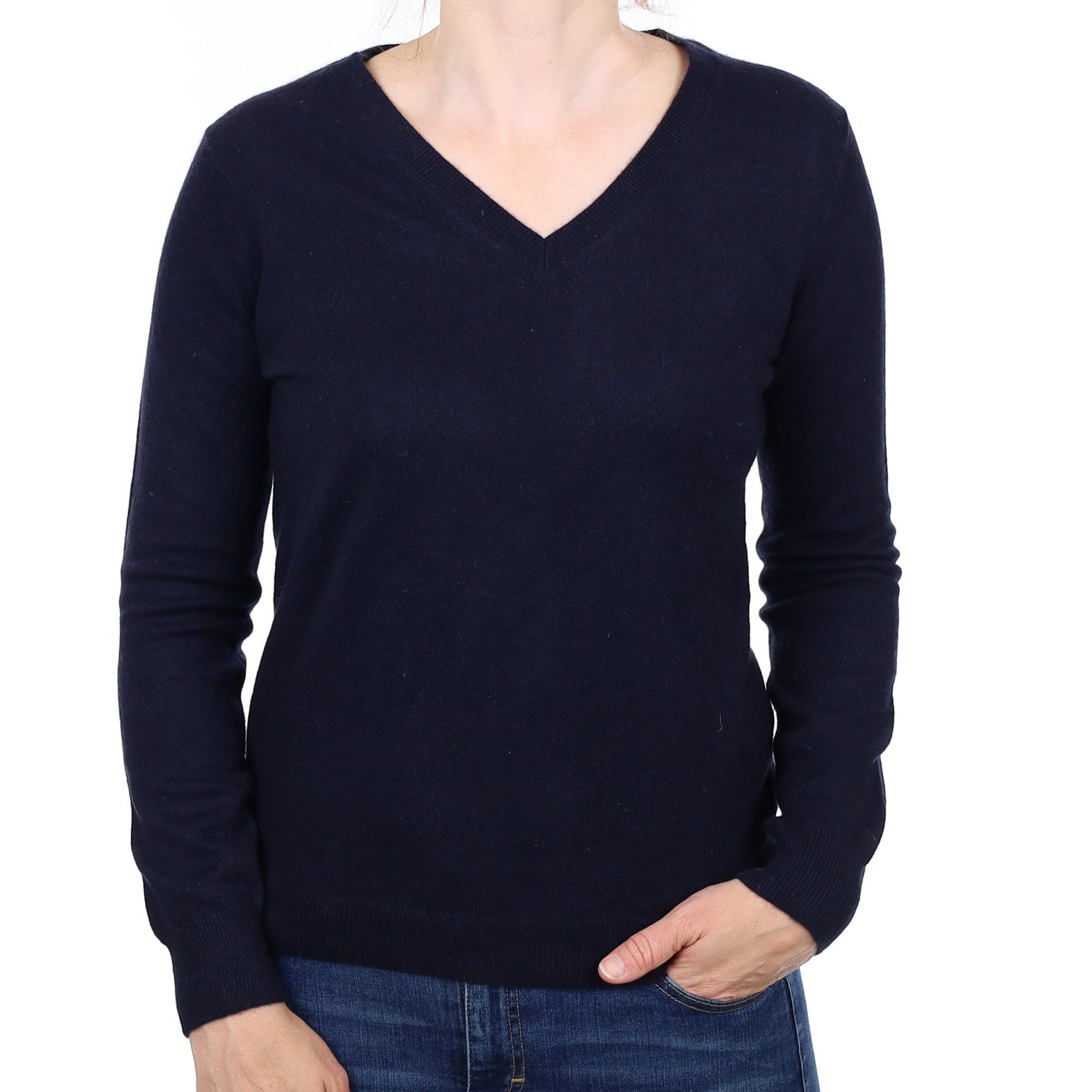 Navy Blue Cashmere V Neck Jumper Small