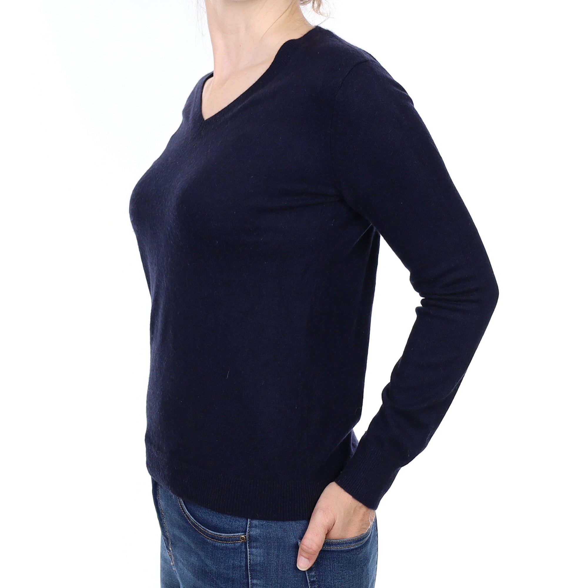 Navy Blue Cashmere V Neck Jumper Small
