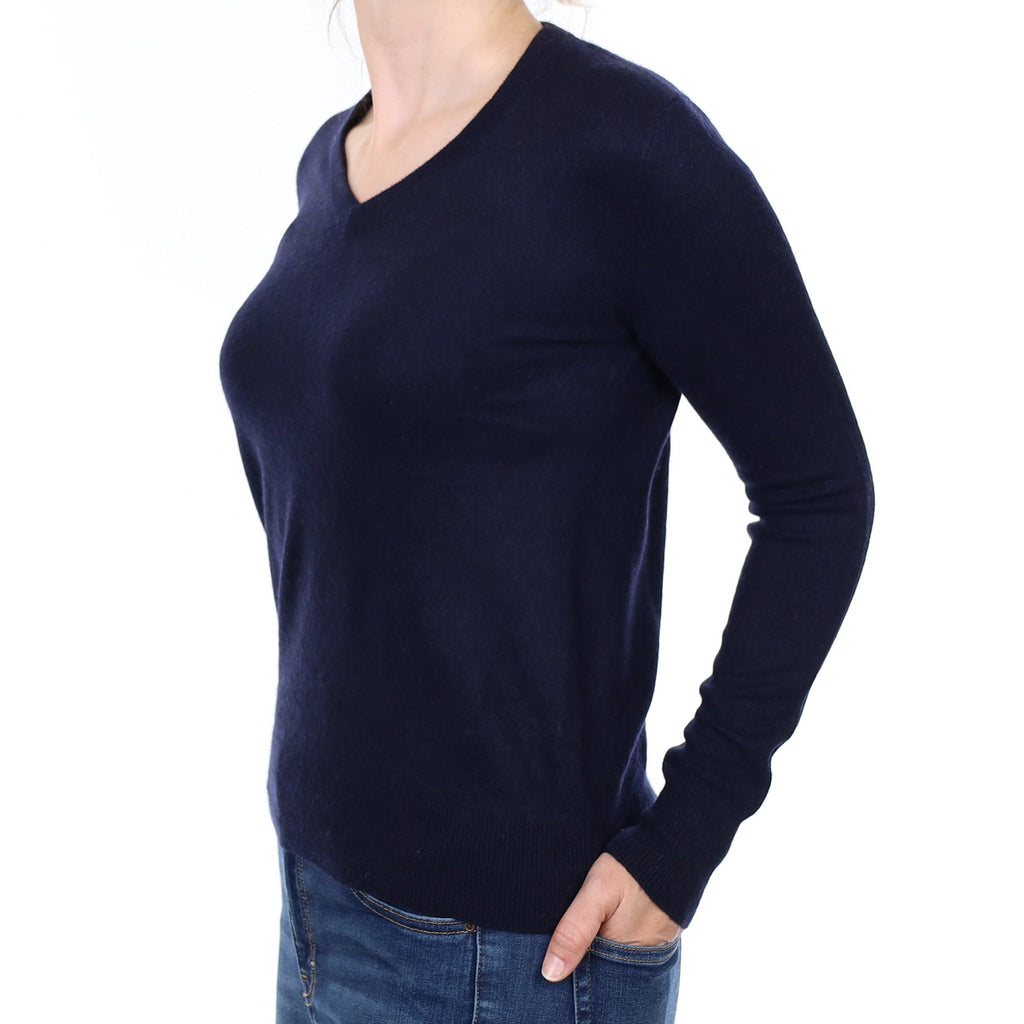 Navy Blue Cashmere V Neck Jumper Small