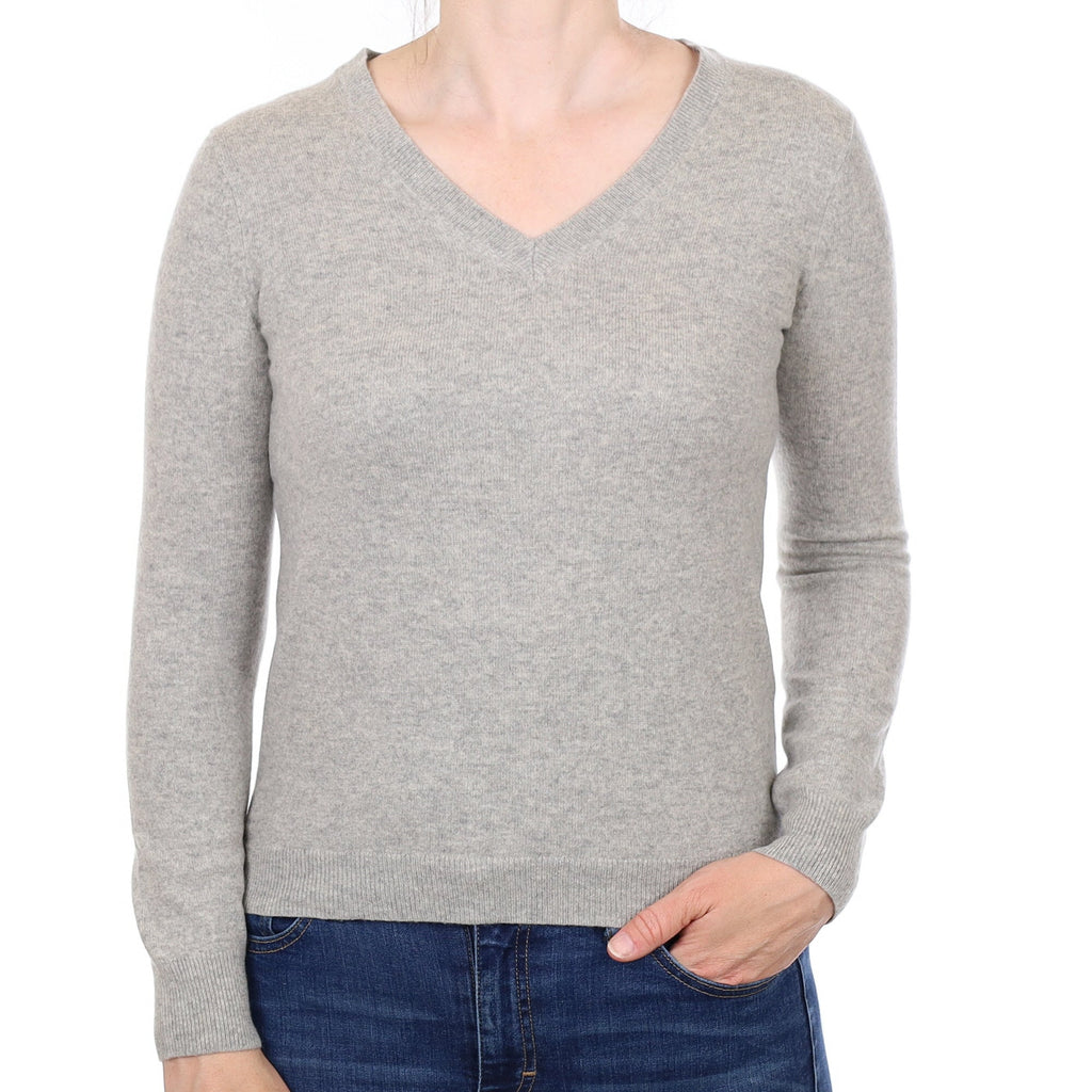 Smoke Grey Cashmere V Neck Jumper Small