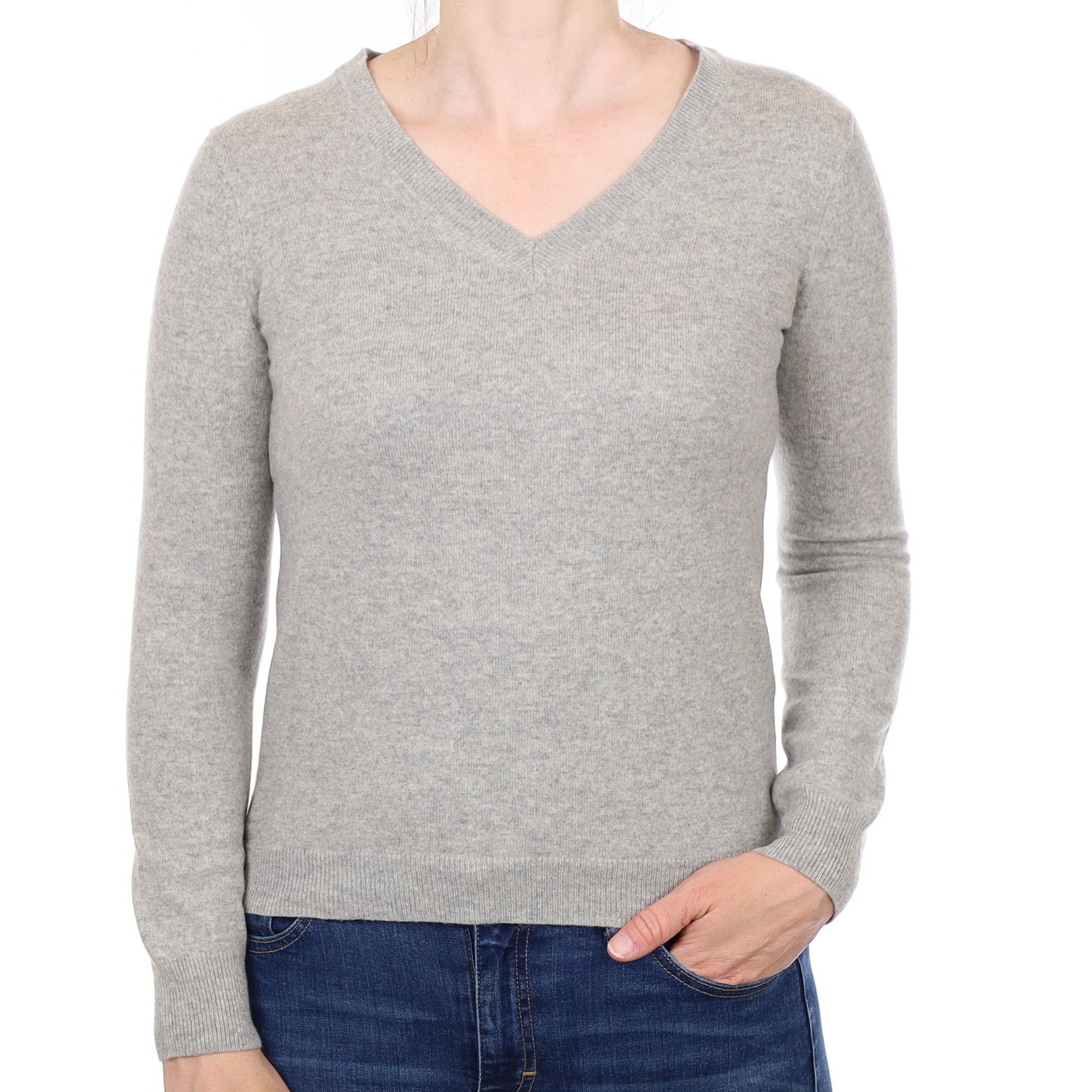 Smoke Grey Cashmere V Neck Jumper Small