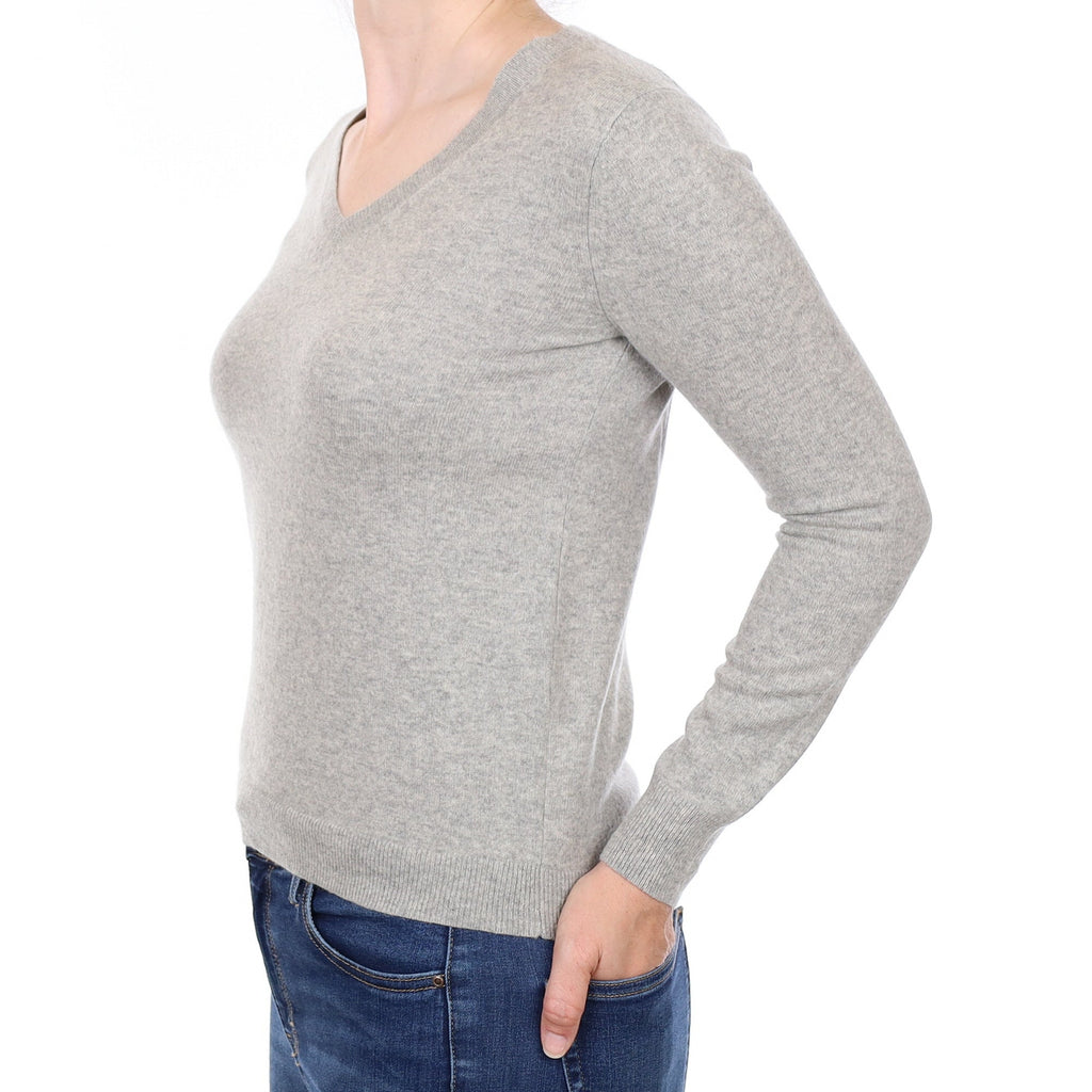 Smoke Grey Cashmere V Neck Jumper Small