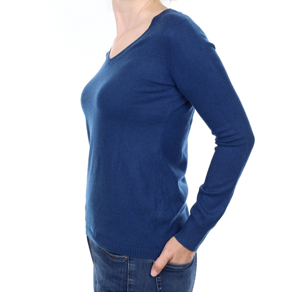 Aegean Blue Cashmere V Neck Jumper Small