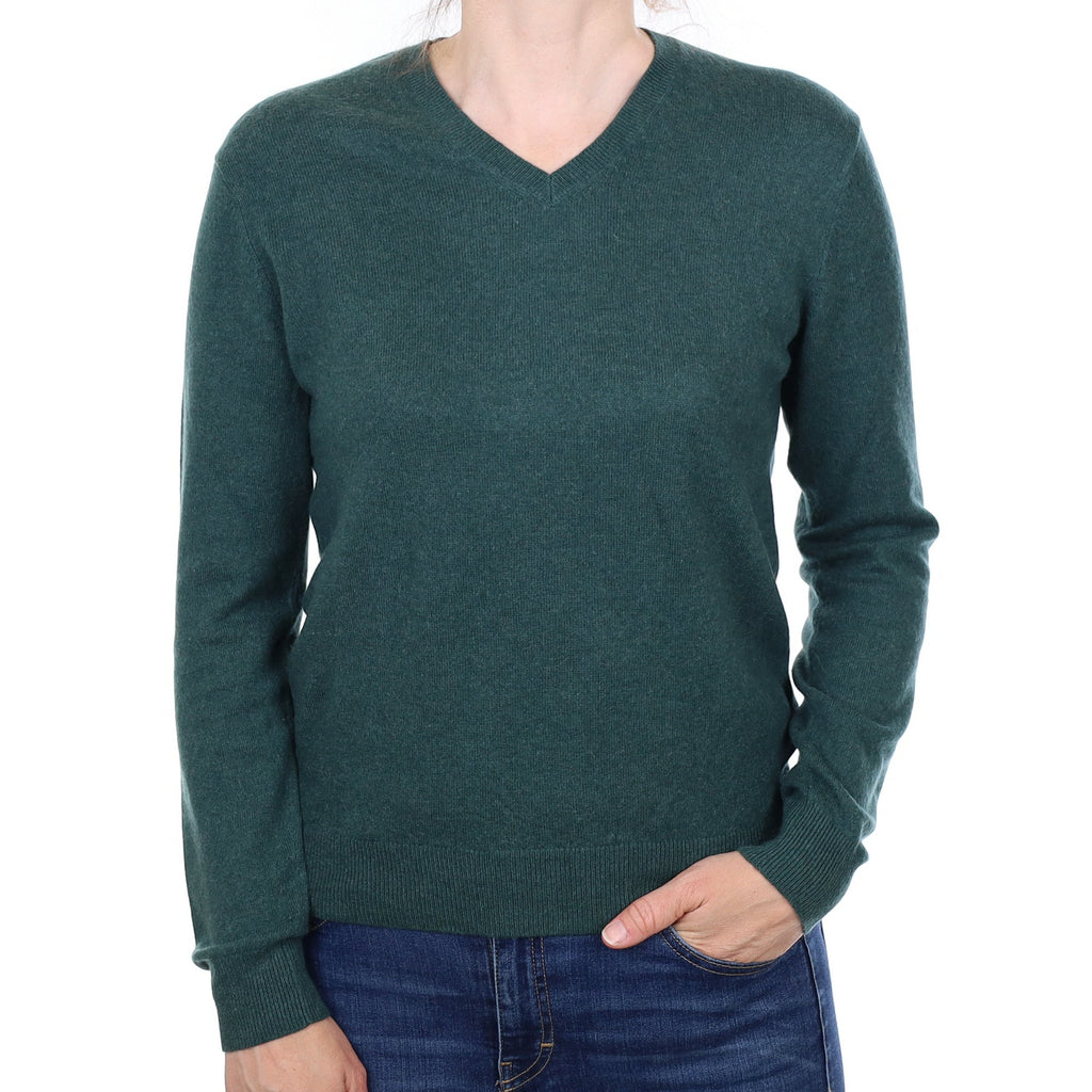 Forest Green Cashmere V Neck Jumper Small