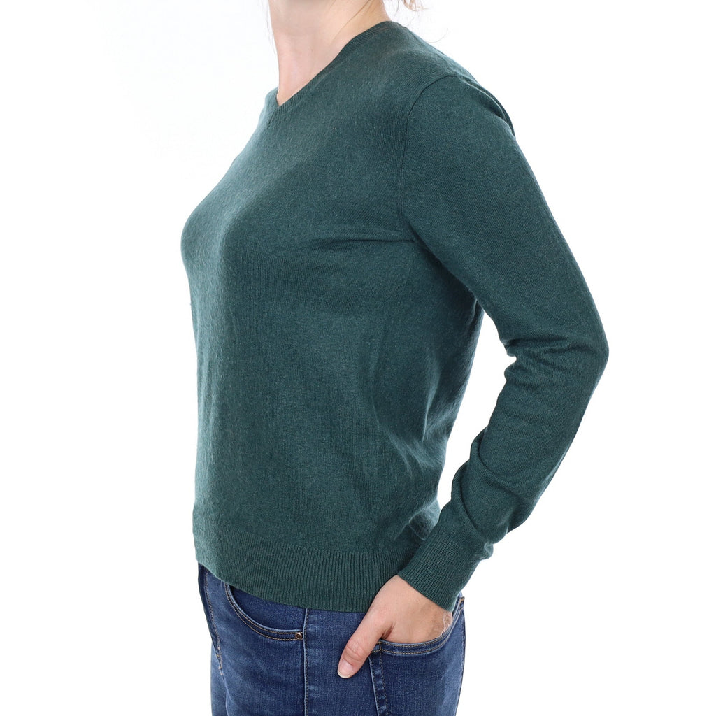 Forest Green Cashmere V Neck Jumper Small