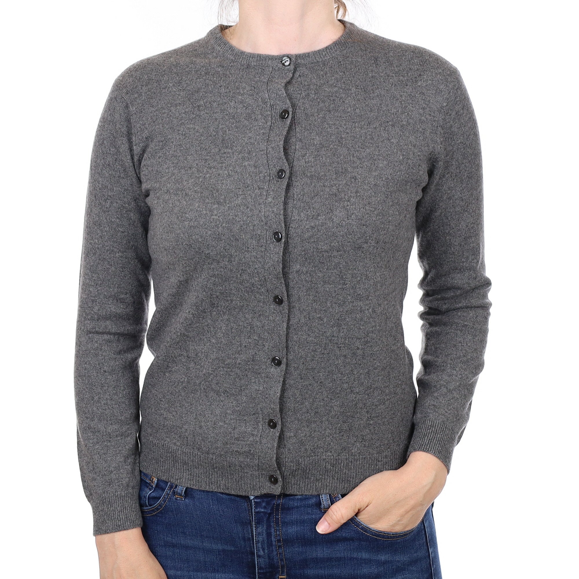 Slate Grey Cashmere Crew Neck Cardigan Small