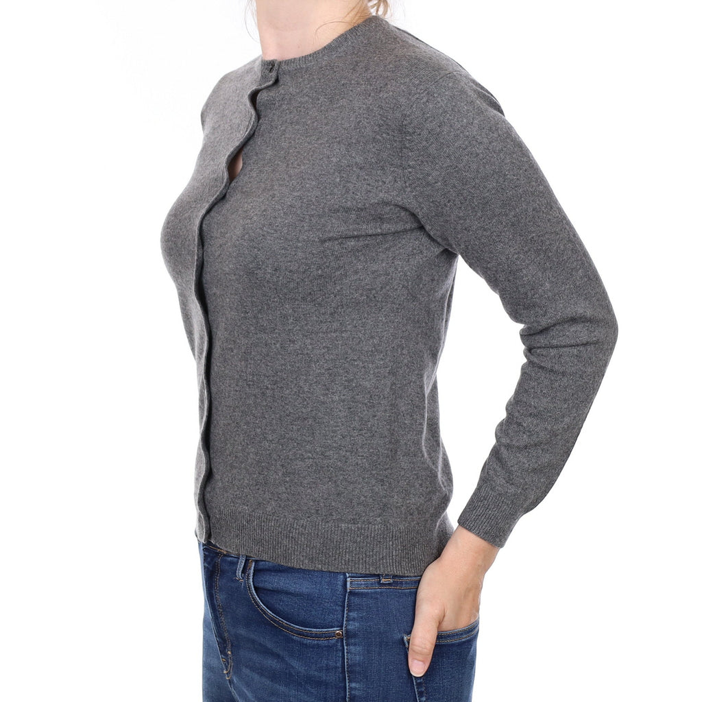 Slate Grey Cashmere Crew Neck Cardigan Small