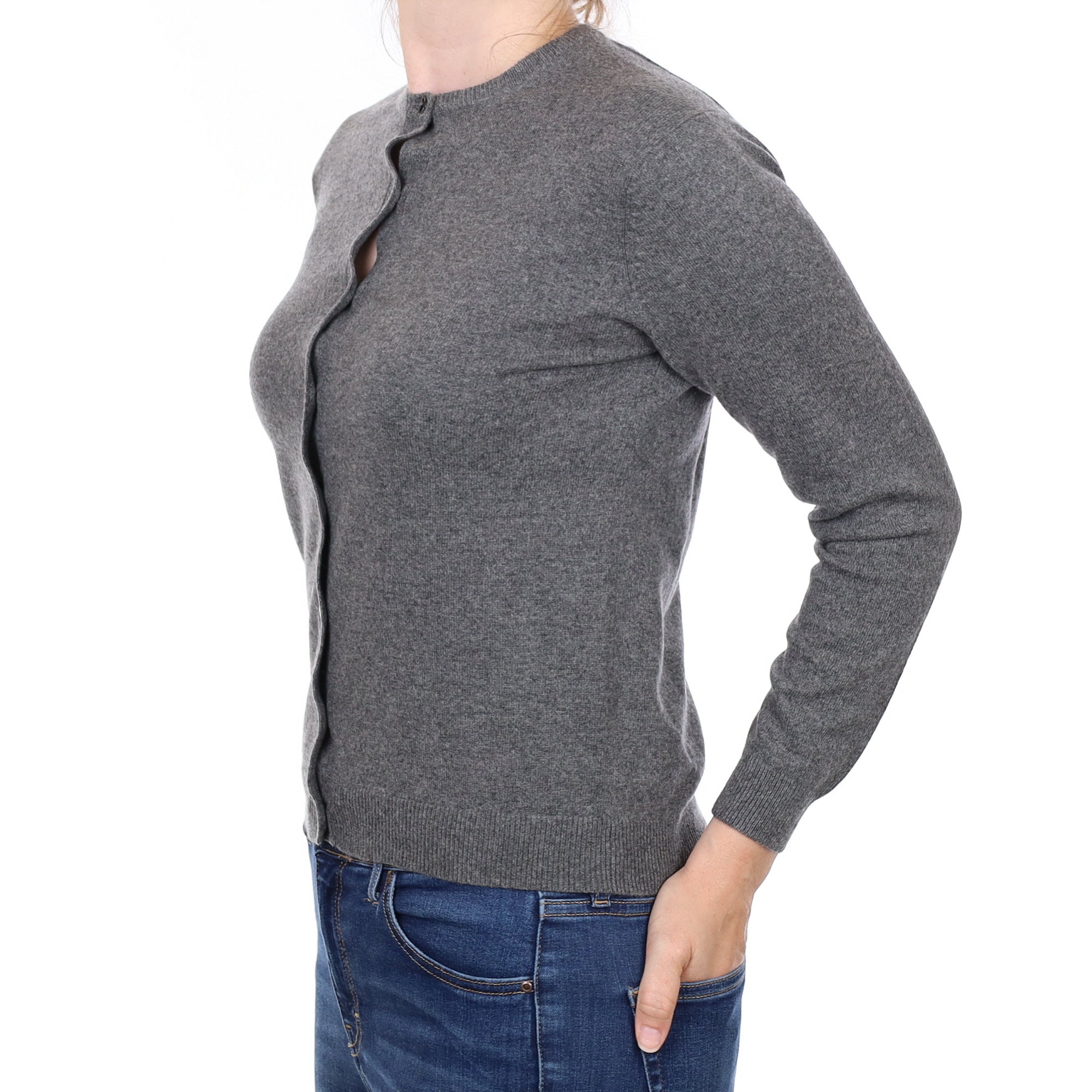 Slate Grey Cashmere Crew Neck Cardigan Small