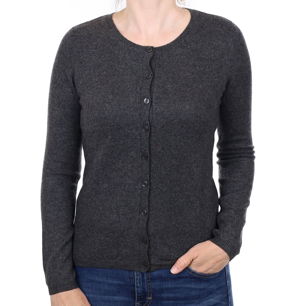 Charcoal Grey Cashmere Crew Neck  Cardigan Small