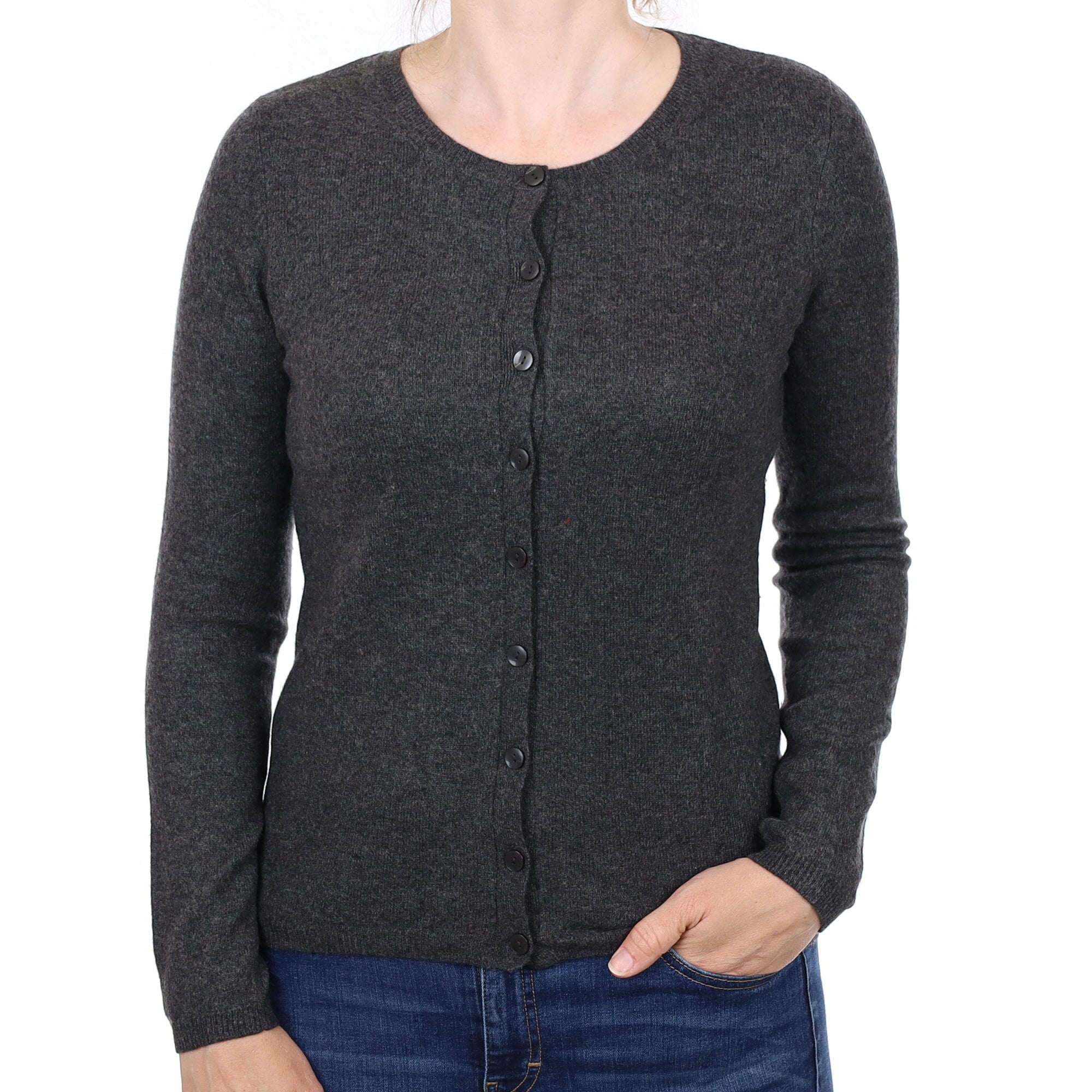 Charcoal Grey Cashmere Crew Neck  Cardigan Small