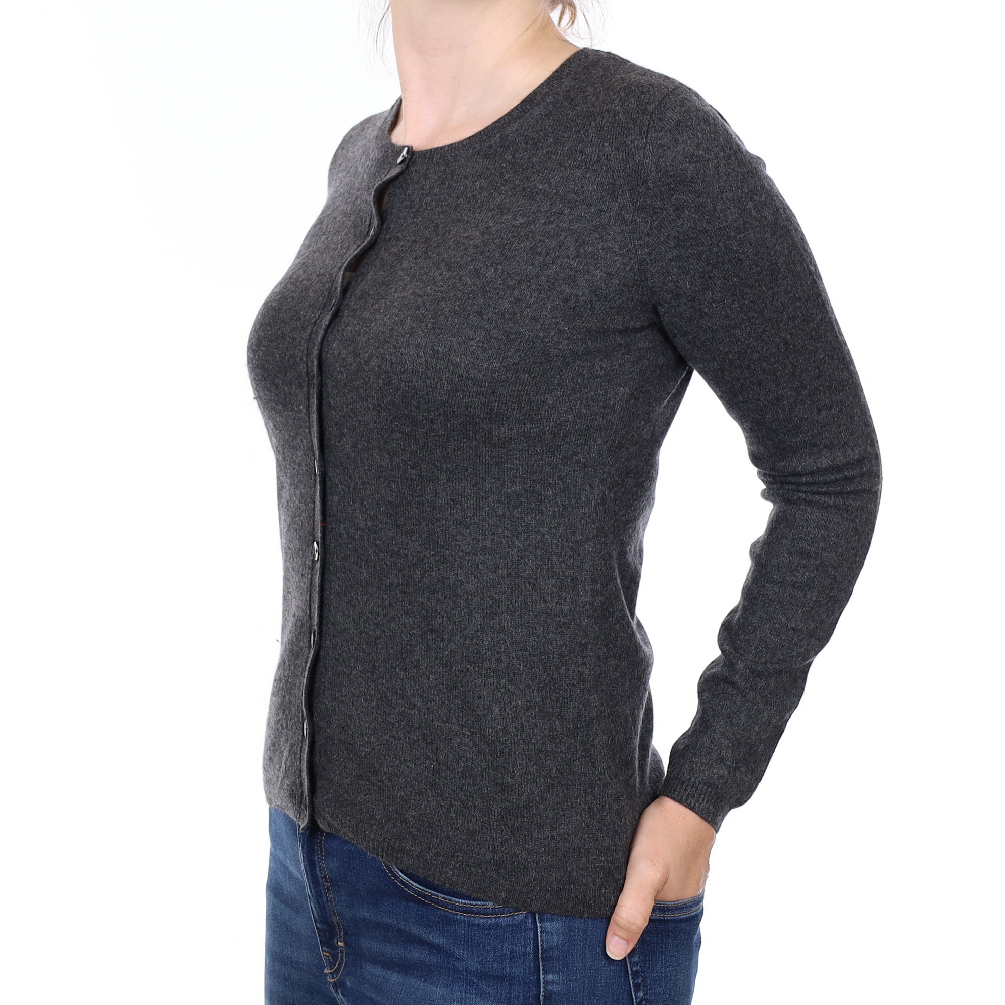 Charcoal Grey Cashmere Crew Neck  Cardigan Small