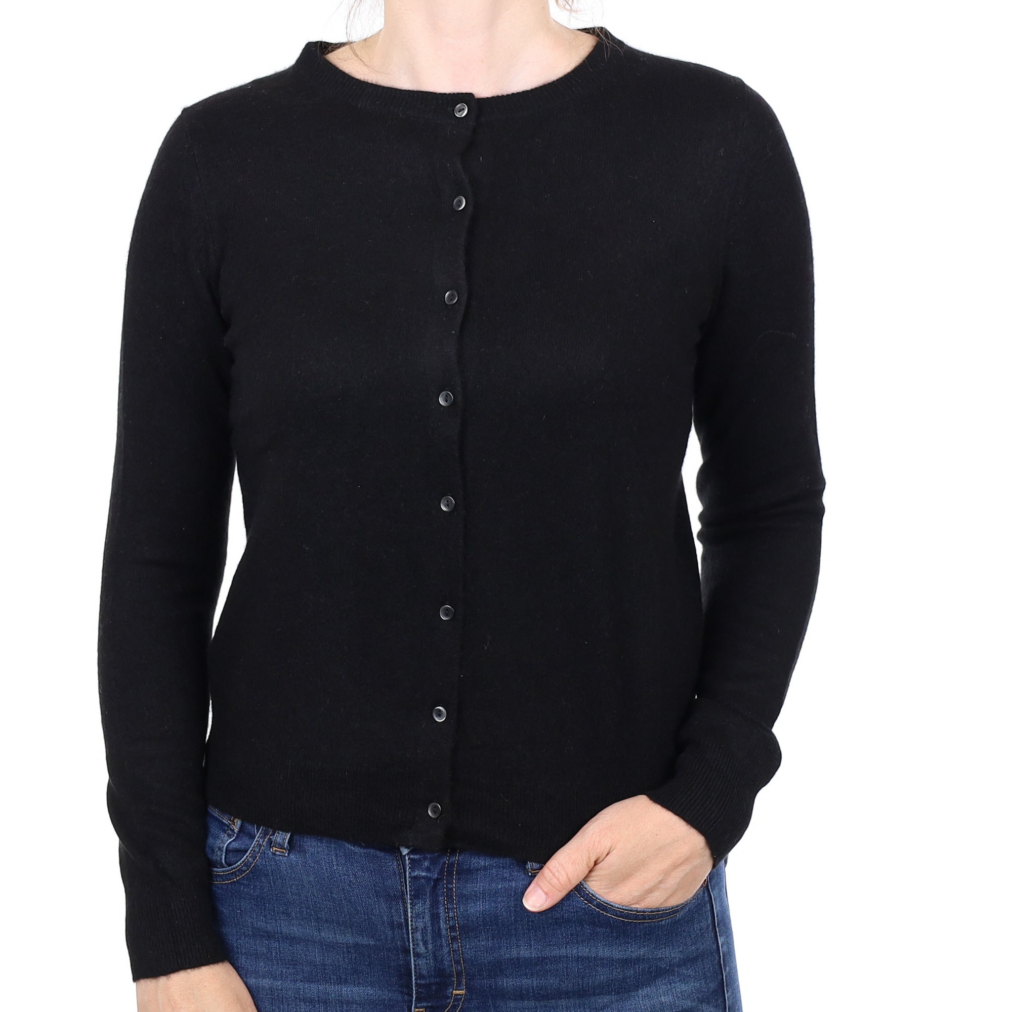 Black Cashmere Crew Neck Cardigan Small