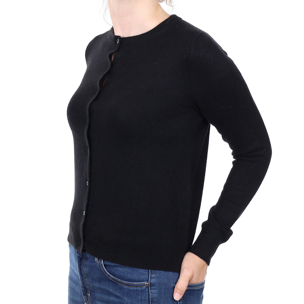 Black Cashmere Crew Neck Cardigan Small