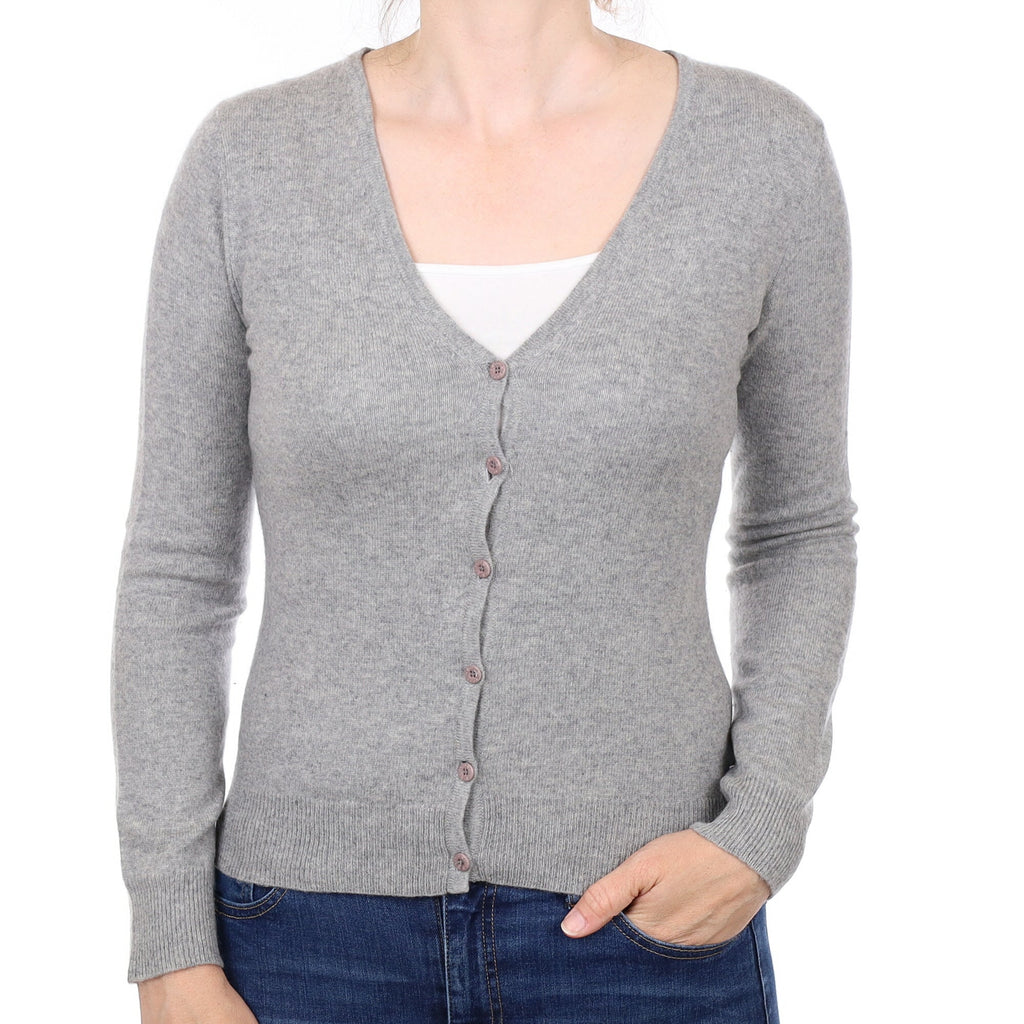 Ash Grey Cashmere V Neck Cardigan Small