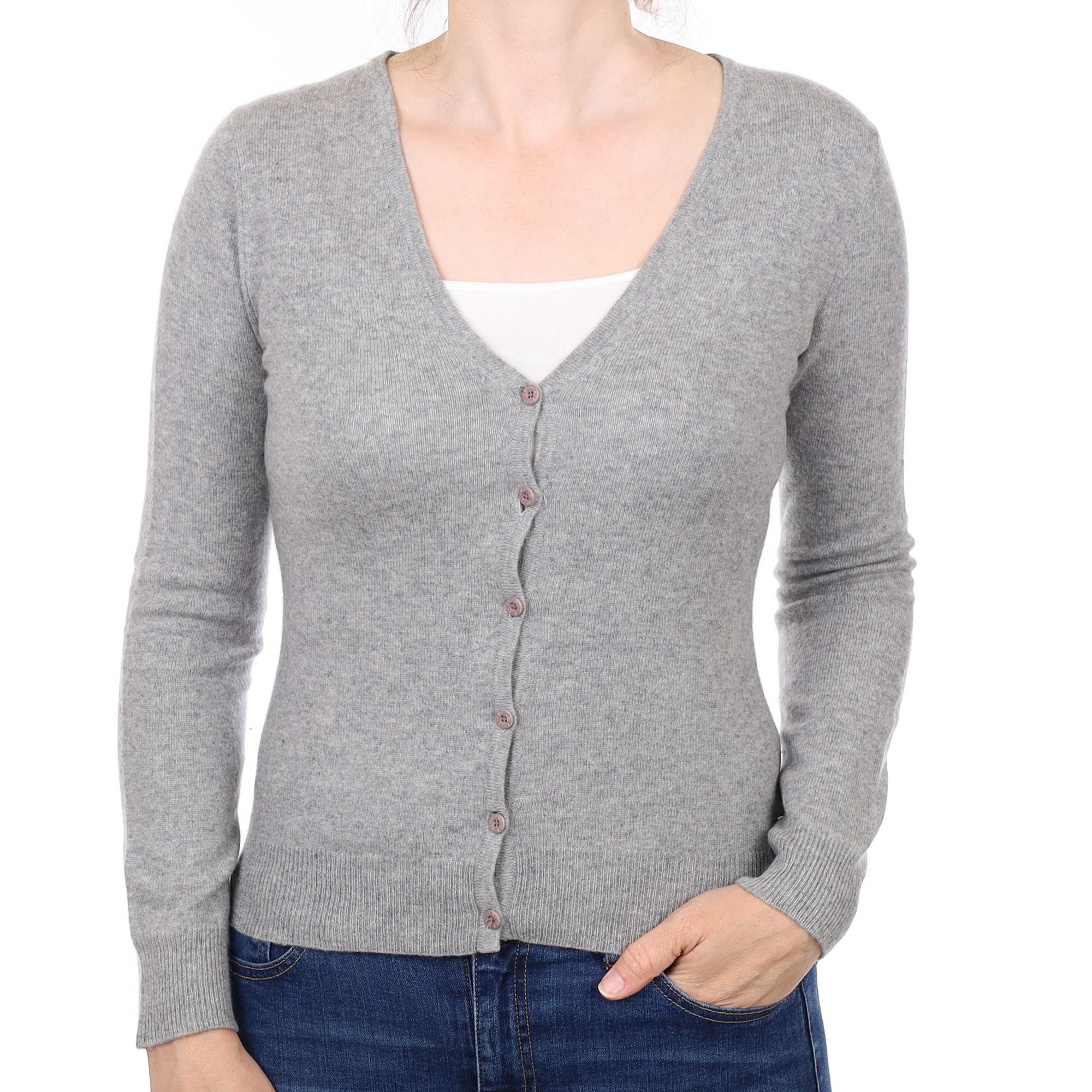 Ash Grey Cashmere V Neck Cardigan Small