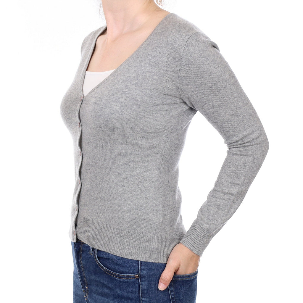 Ash Grey Cashmere V Neck Cardigan Small