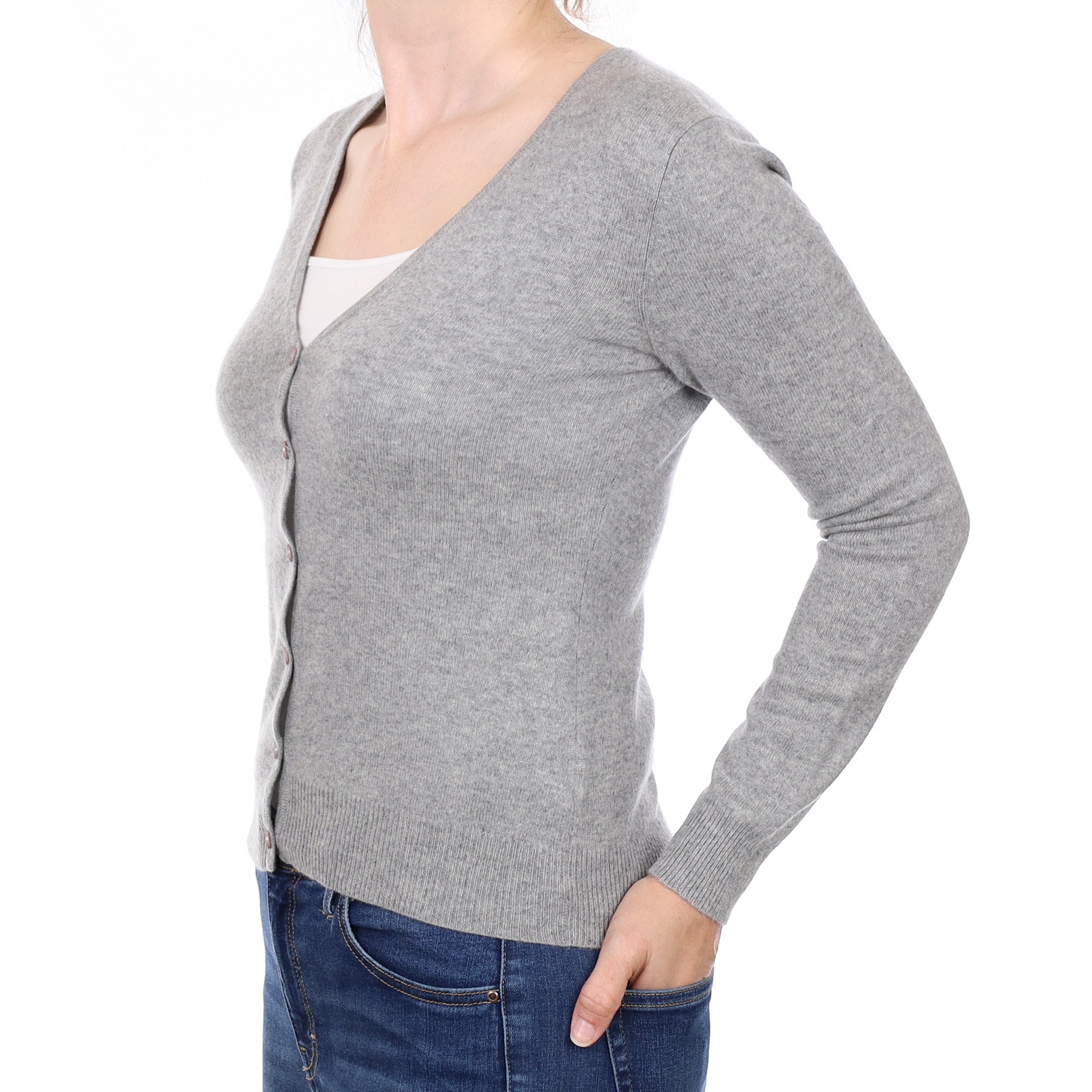 Ash Grey Cashmere V Neck Cardigan Small