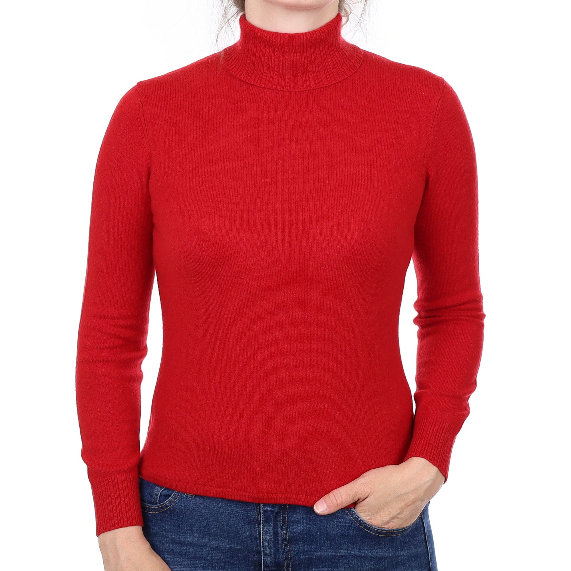 Post Box Red Cashmere Polo Neck Jumper Small
