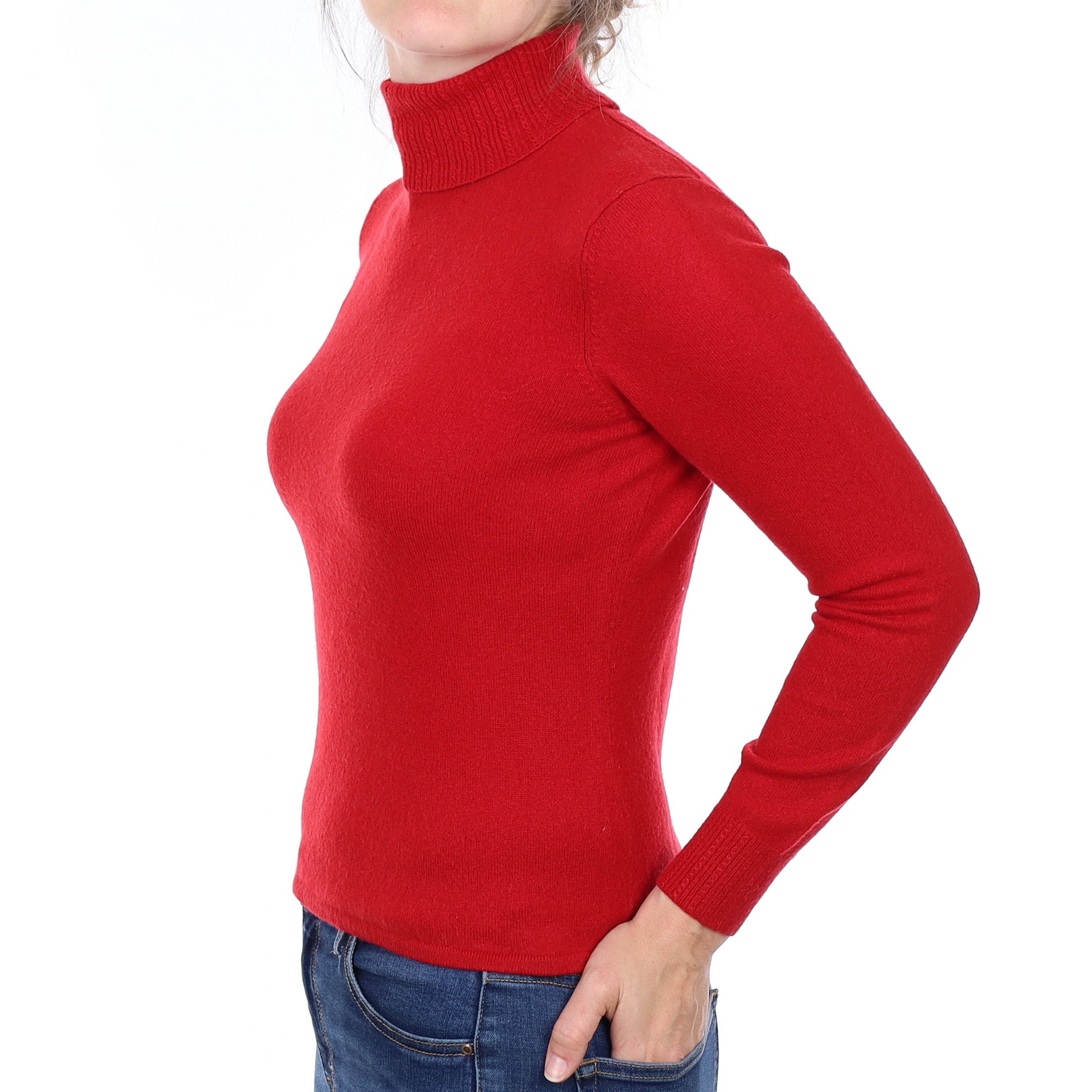 Post Box Red Cashmere Polo Neck Jumper Small
