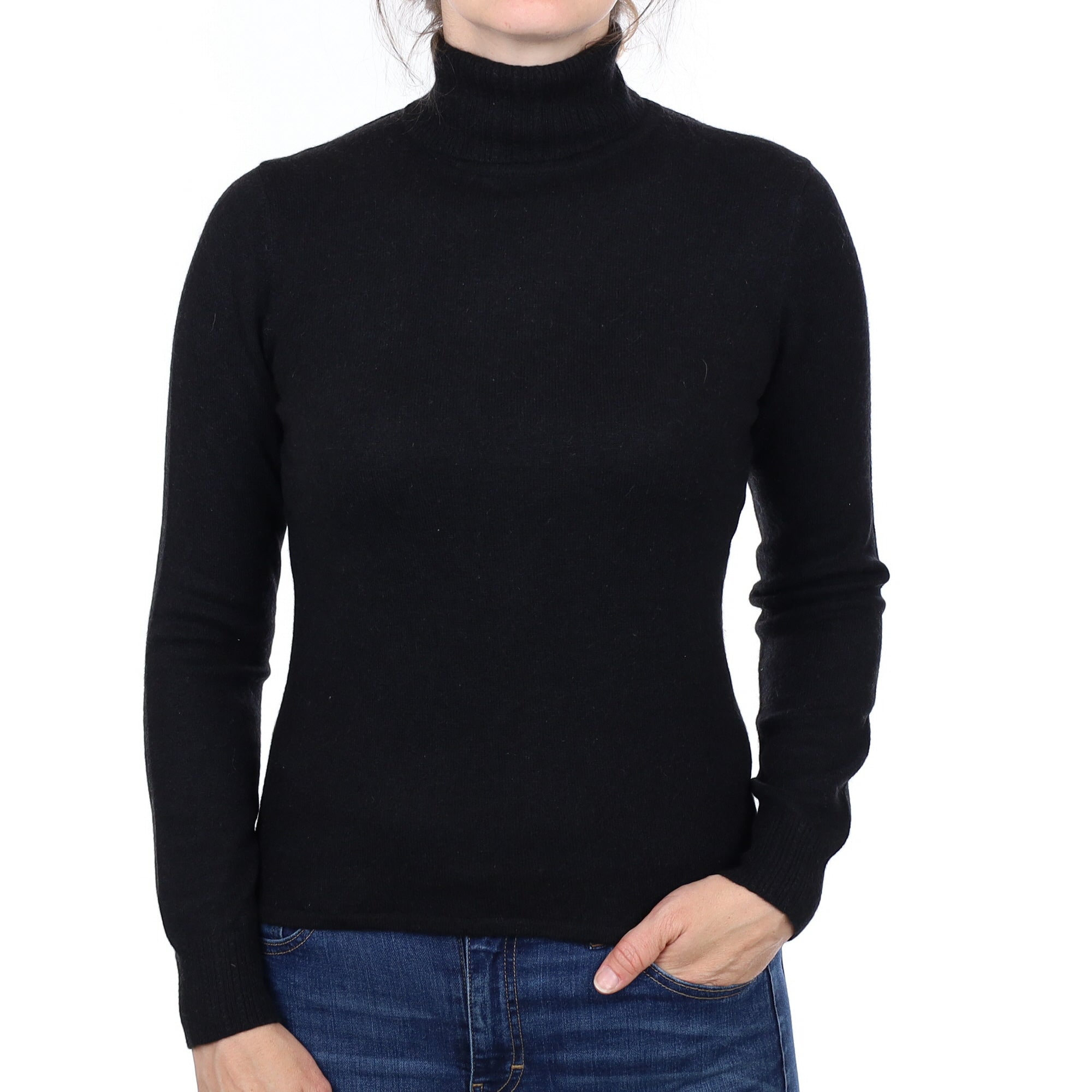 Black Cashmere Polo Neck Jumper Small