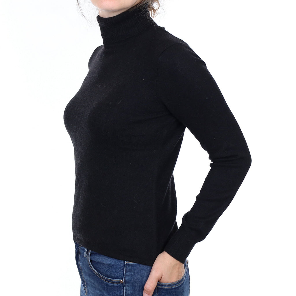 Black Cashmere Polo Neck Jumper Small