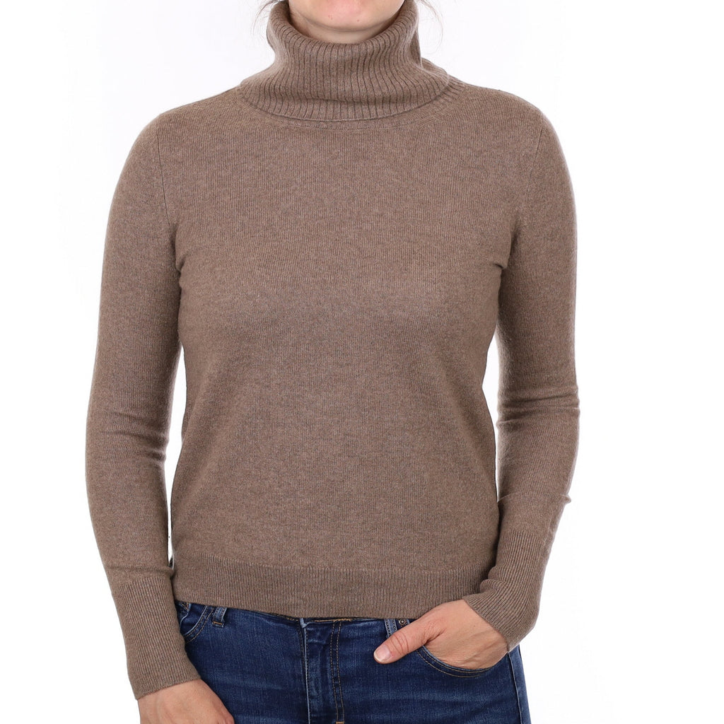 Mocha Brown Cashmere Polo Neck Jumper Small
