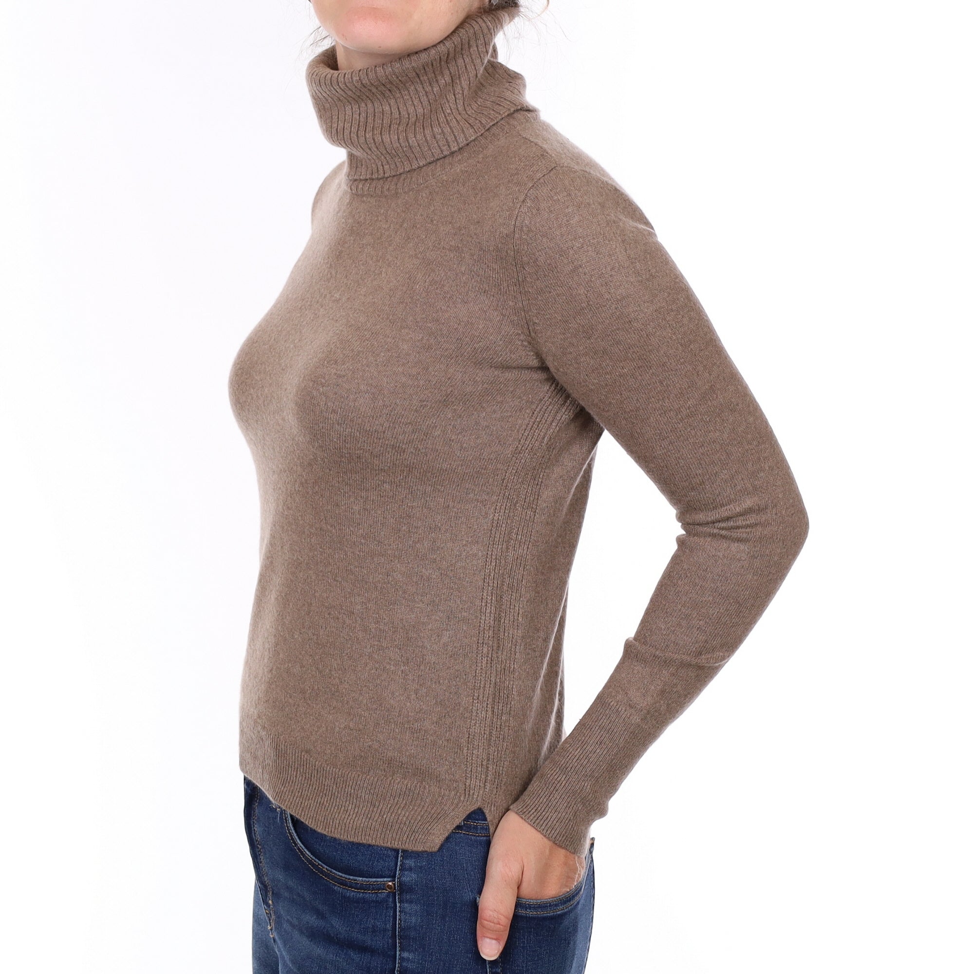 Mocha Brown Cashmere Polo Neck Jumper Small